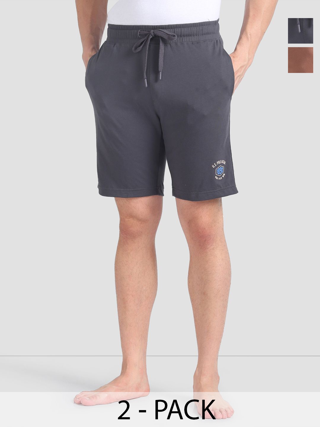 

U.S. Polo Assn. Men Pack Of 2 Mid-Rise Lounge Shorts, Grey