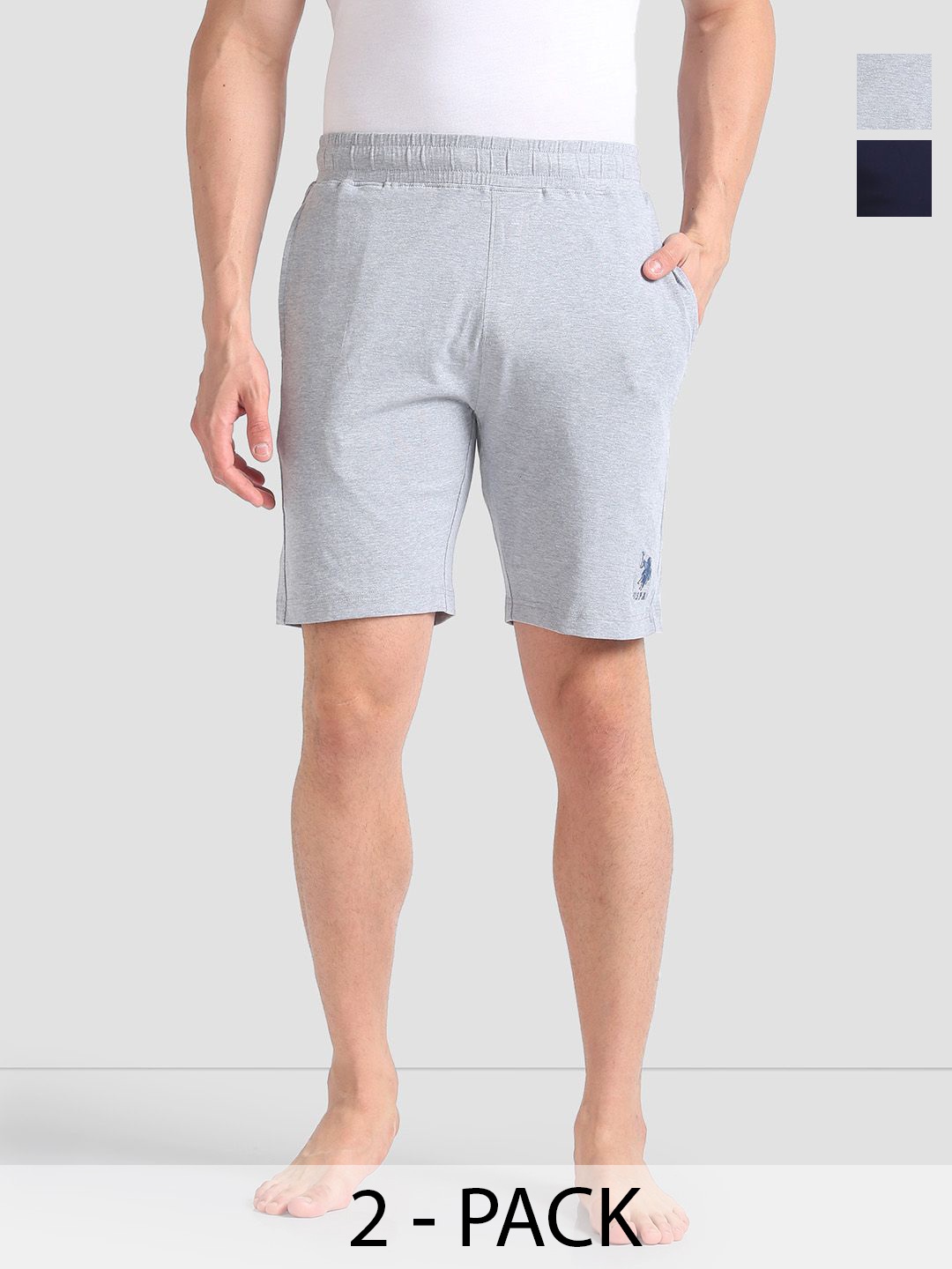 

U.S. Polo Assn. Men Pack Of 2 Mid-Rise Lounge Shorts, Grey melange