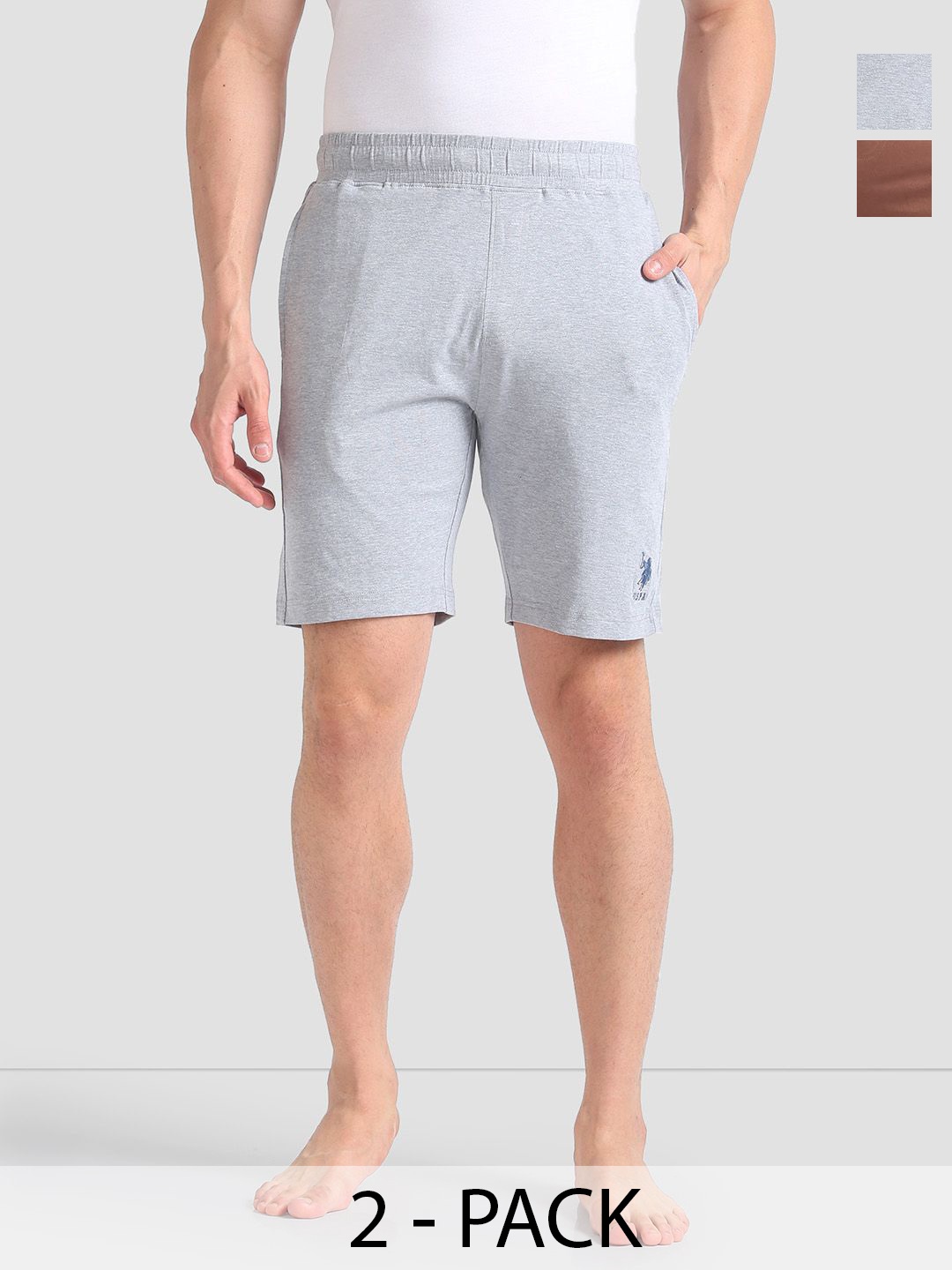 

U.S. Polo Assn. Men Pack Of 2 Mid-Rise Lounge Shorts, Grey melange