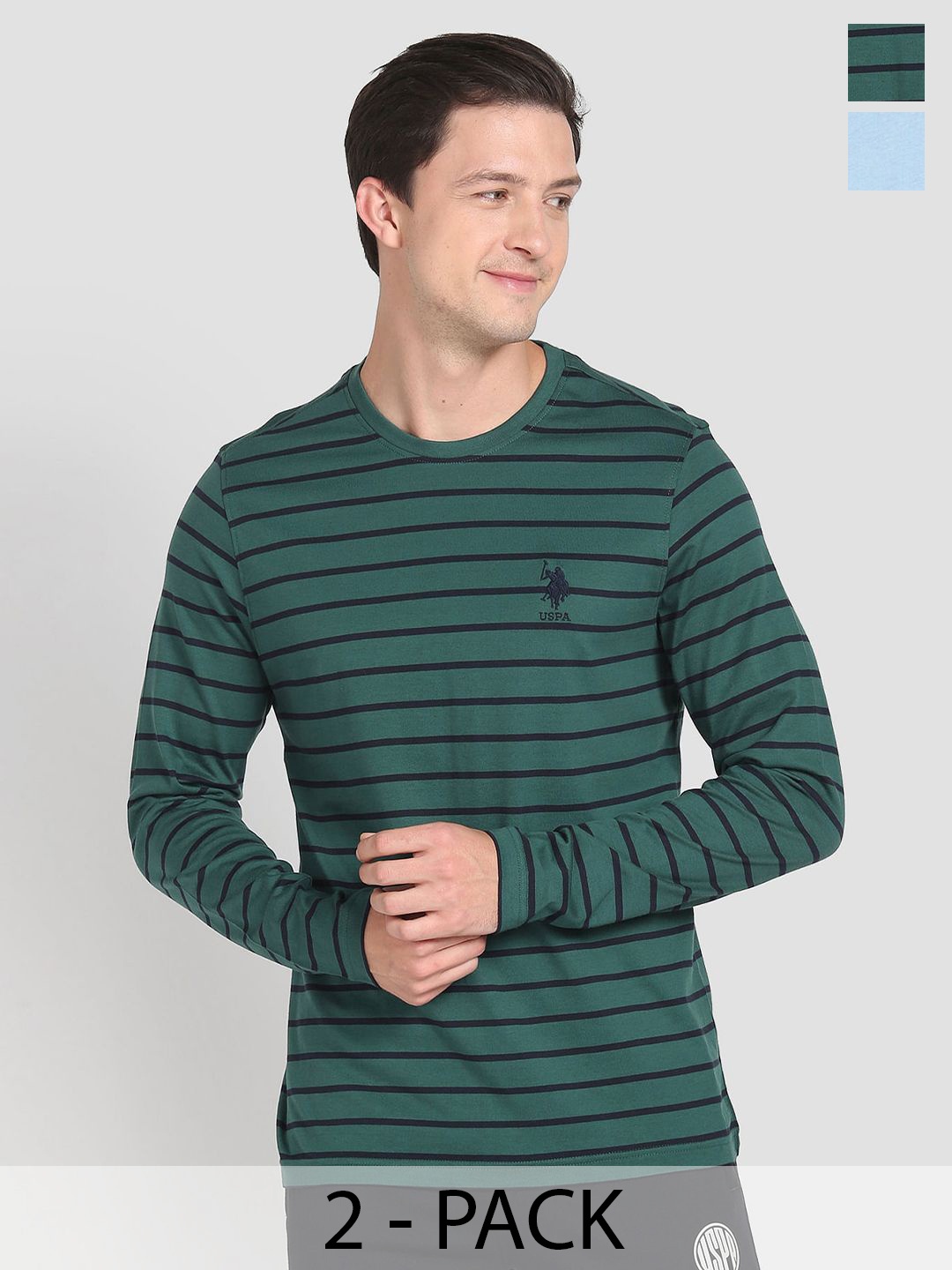 

U.S. Polo Assn. Pack Of 2 Round Neck Pure Cotton Lounge T-shirts, Green