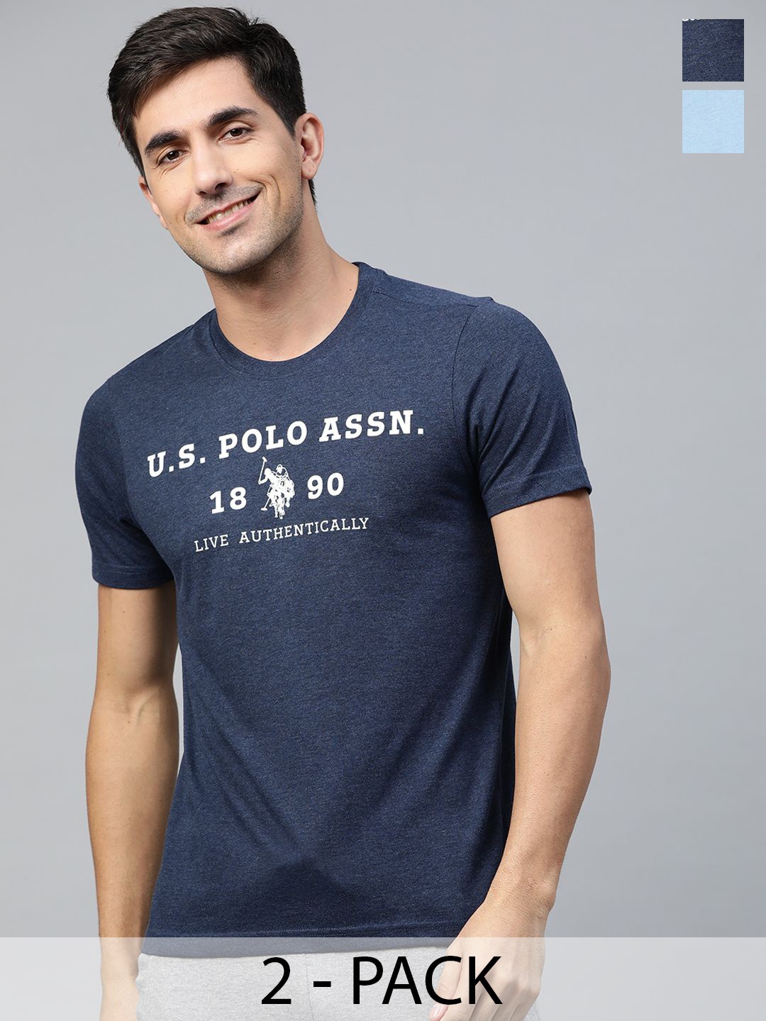 

U.S. Polo Assn. Pack Of 2 Round Neck Pure Cotton Lounge T-shirts, Navy blue