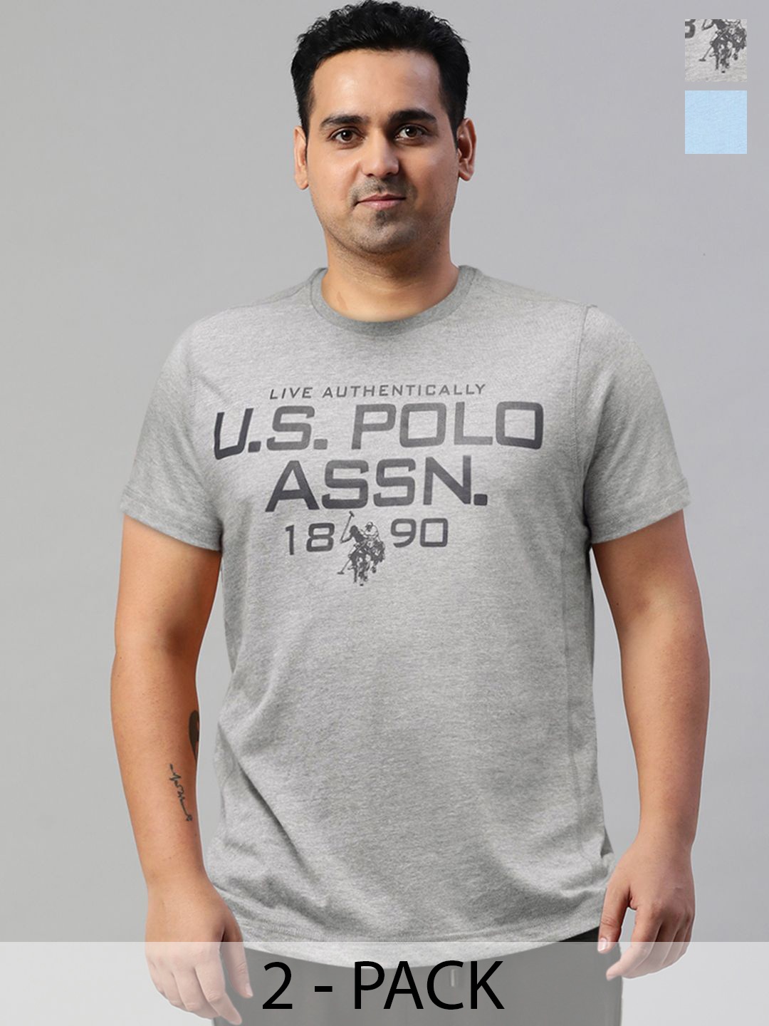 

U.S. Polo Assn. Pack Of 2 Round Neck Printed Lounge T-shirts, Grey melange