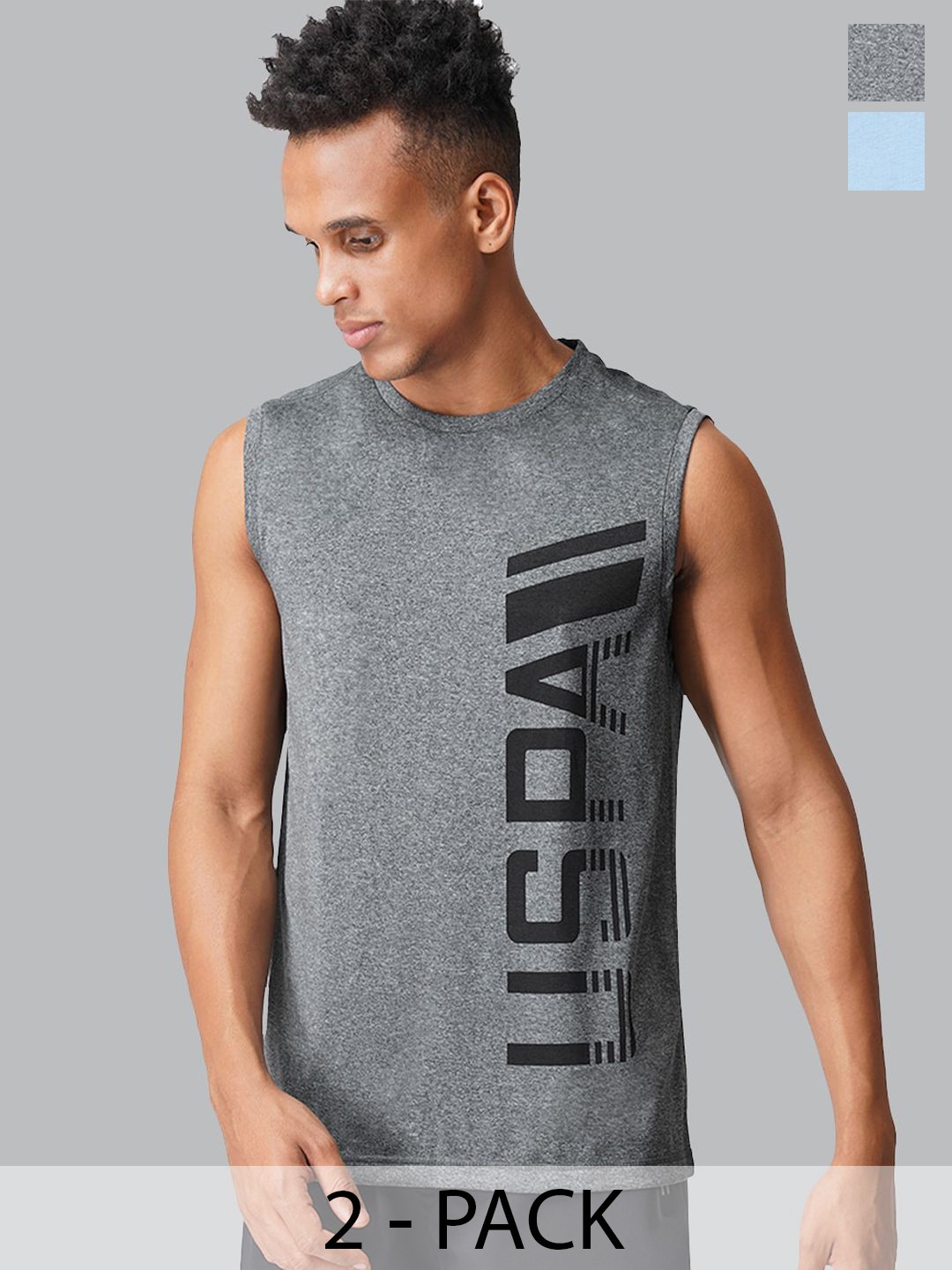 

U.S. Polo Assn. Pack Of 2 Round Neck Lounge T-shirts, Grey melange