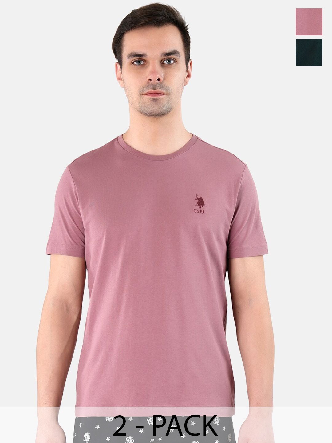 

U.S. Polo Assn. Pack Of 2 Round Neck Pure Cotton Lounge T-shirts, Pink