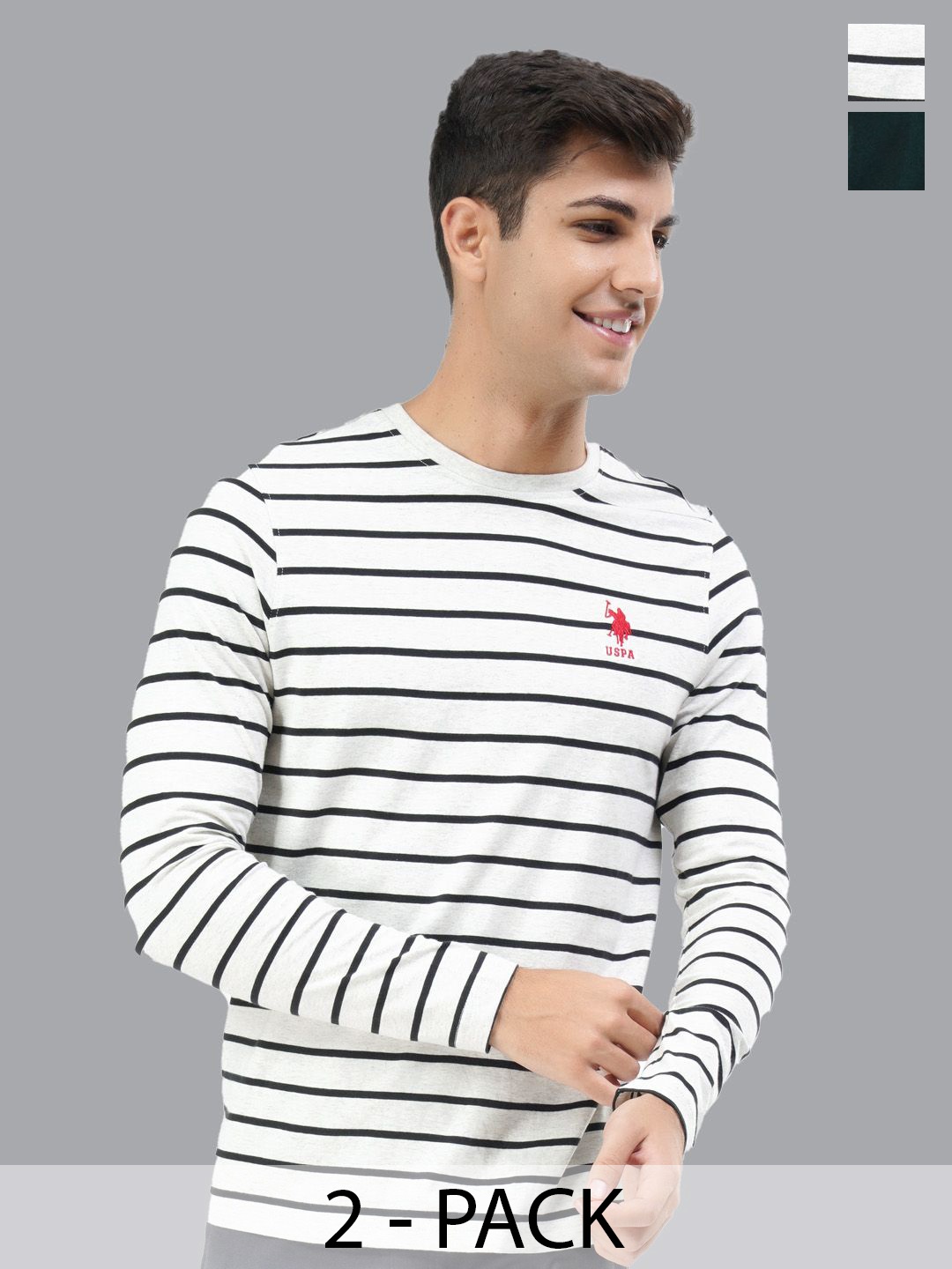 

U.S. Polo Assn. Pack Of 2 Striped Round Neck Lounge T-shirts, Grey