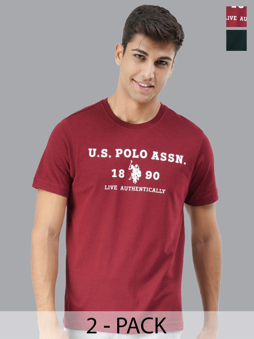 

U.S. Polo Assn. Pack Of 2 Printed Round Neck Lounge T-shirts, Maroon