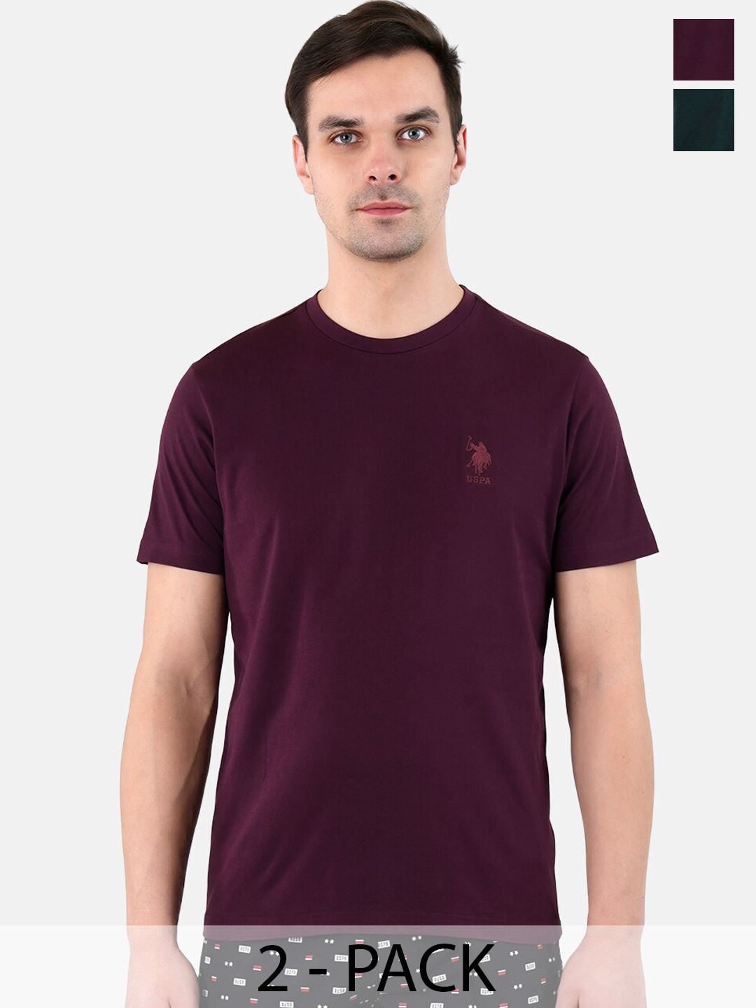 

U.S. Polo Assn. Pack Of 2 Round Neck Pure Cotton Lounge T-shirts, Burgundy