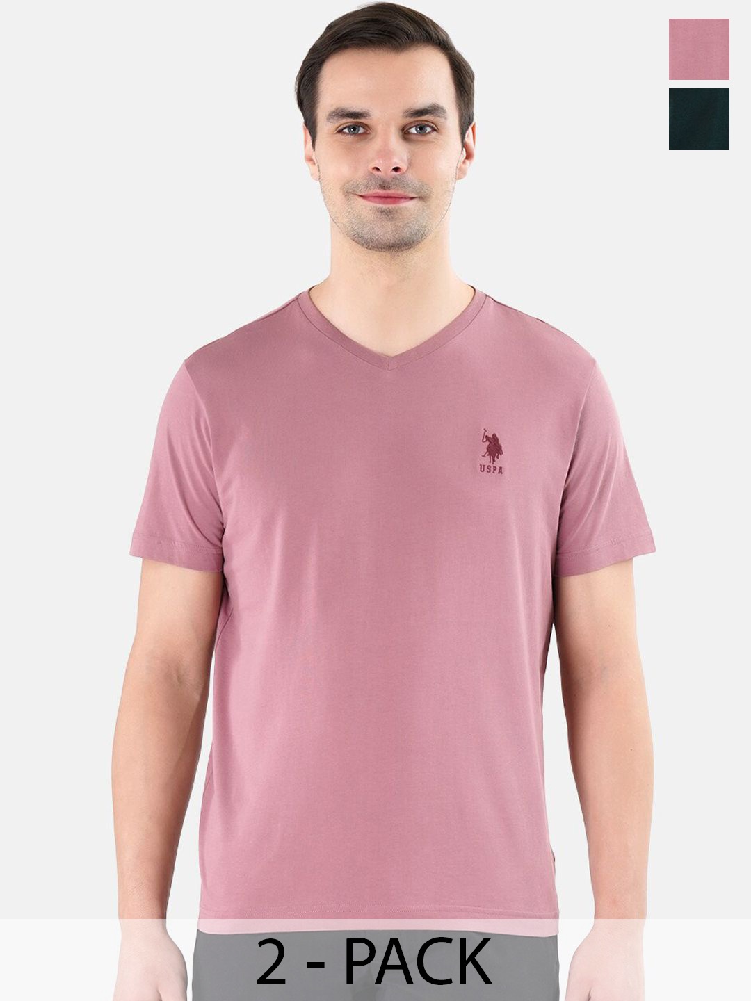 

U.S. Polo Assn. Pack Of 2 V-Neck Pure Cotton Lounge T-shirts, Pink