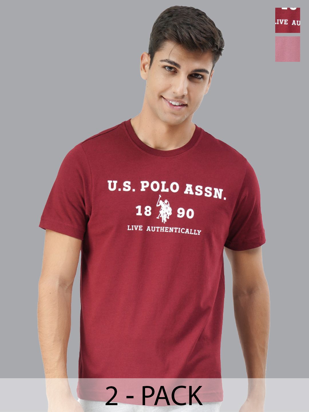 

U.S. Polo Assn. Pack Of 2 Printed Round Neck Lounge T-shirts, Maroon