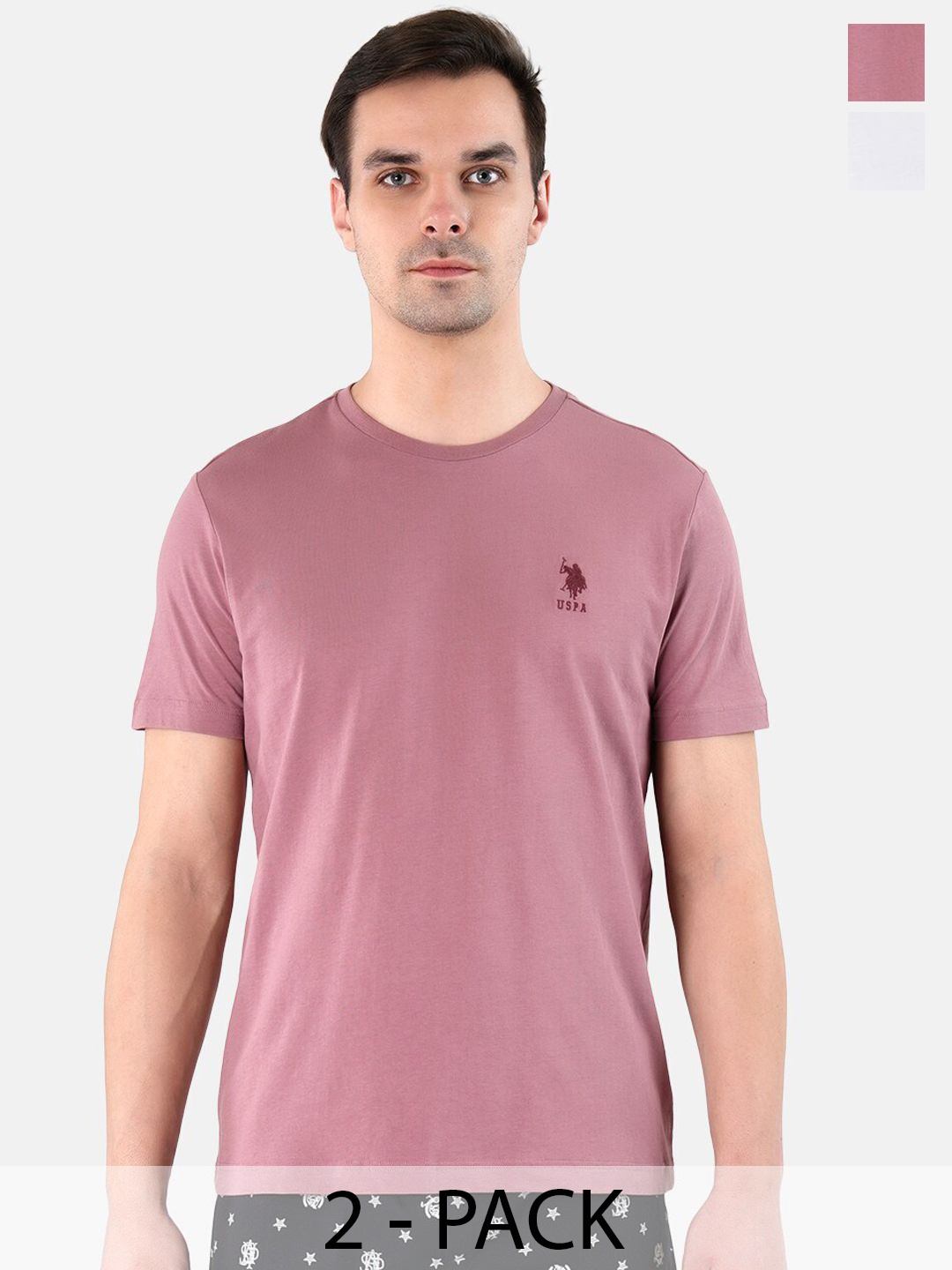 

U.S. Polo Assn. Pack Of 2 Round Neck Pure Cotton Lounge T-shirts, Pink