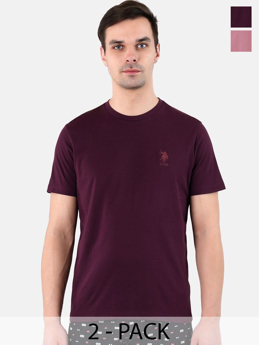 

U.S. Polo Assn. Pack Of 2 Round Neck Pure Cotton Lounge T-shirts, Burgundy