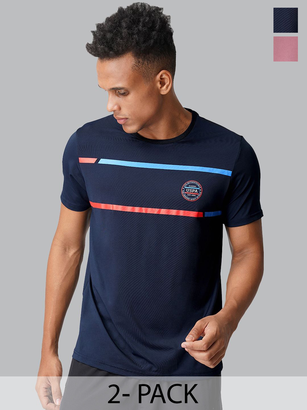 

U.S. Polo Assn. Pack Of 2 Comfort Fit Round Neck Lounge T-shirts, Navy blue