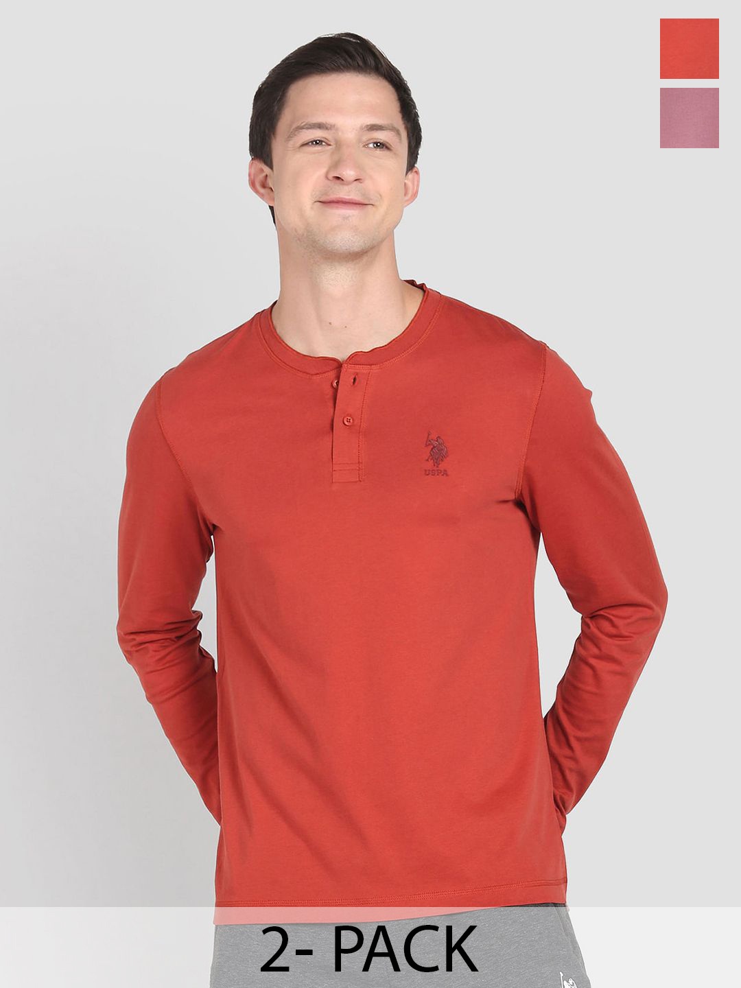 

U.S. Polo Assn. Pack Of 2 Round Neck Pure Cotton Lounge T-shirts, Red