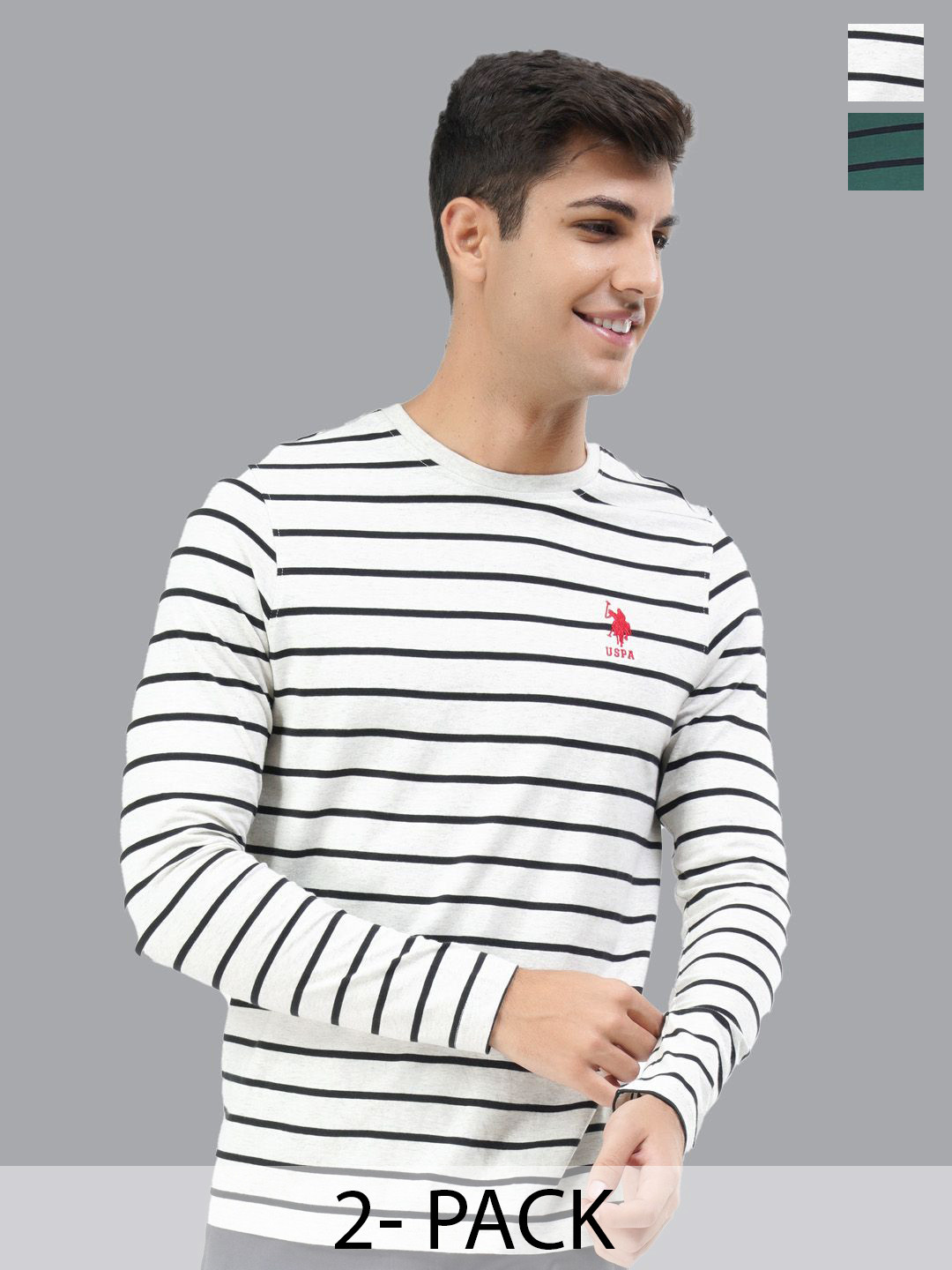 

U.S. Polo Assn. Pack Of 2 Striped Round Neck Lounge T-shirts, White
