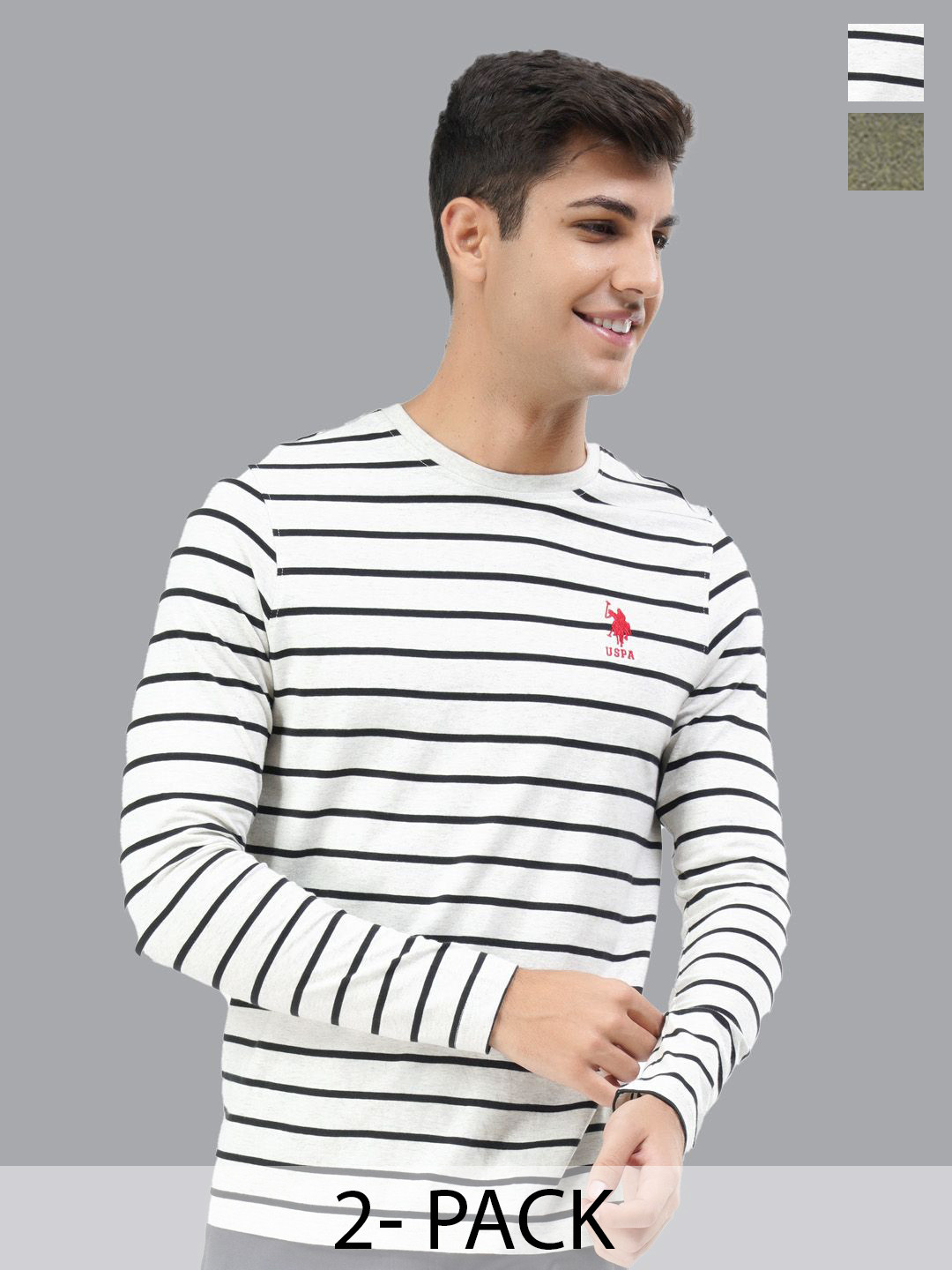 

U.S. Polo Assn. Pack Of 2 Printed Round Neck Lounge T-shirts, Grey