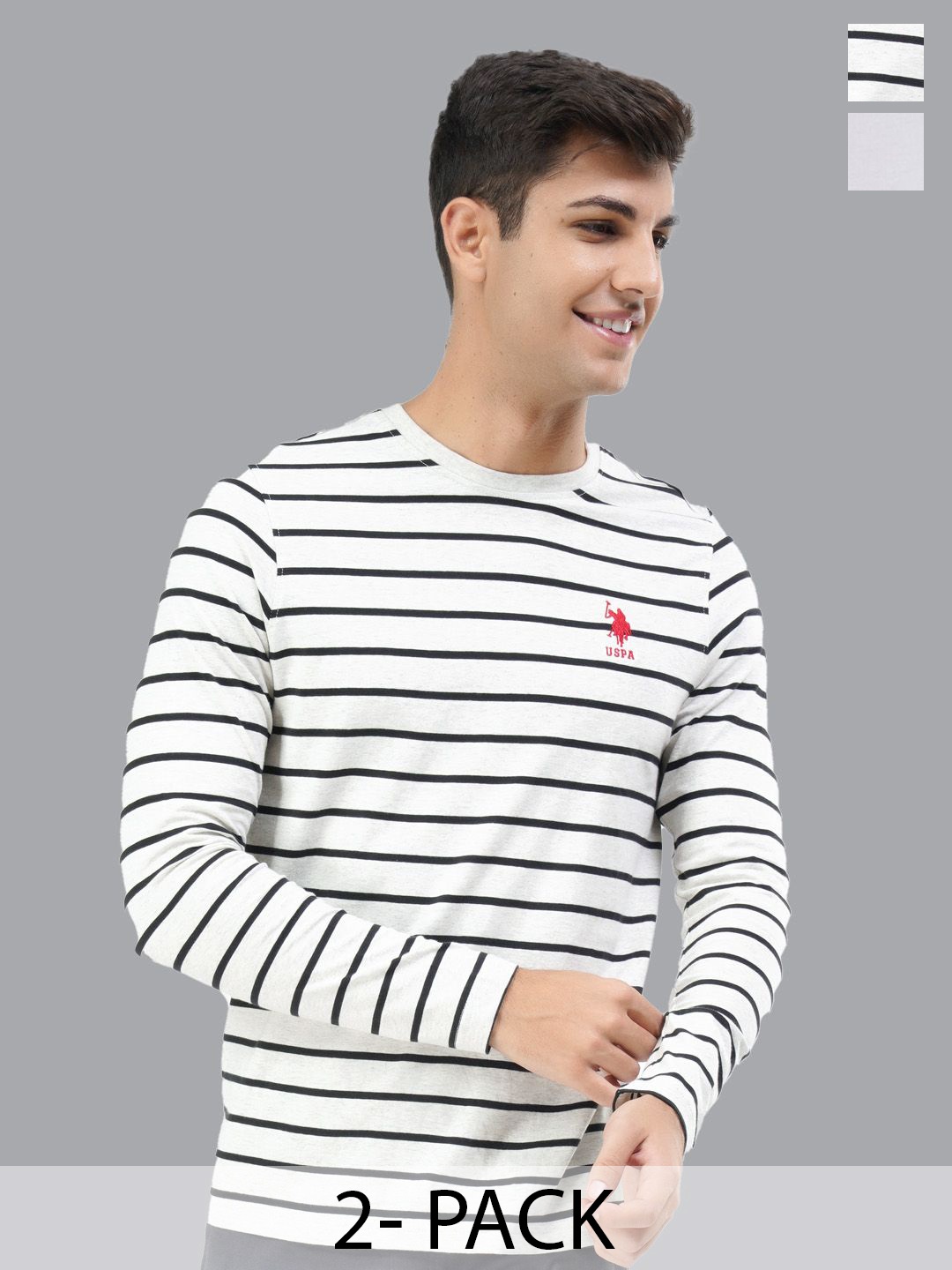 

U.S. Polo Assn. Pack Of 2 Striped Lounge T-shirts, Grey