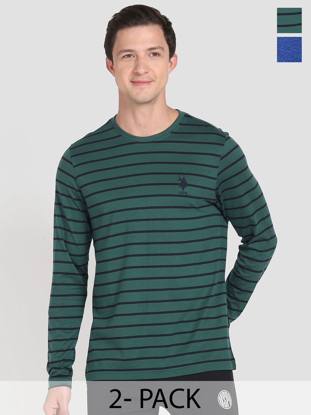 

U.S. Polo Assn. Pack Of 2 Striped Round Neck Lounge T-shirts, Green