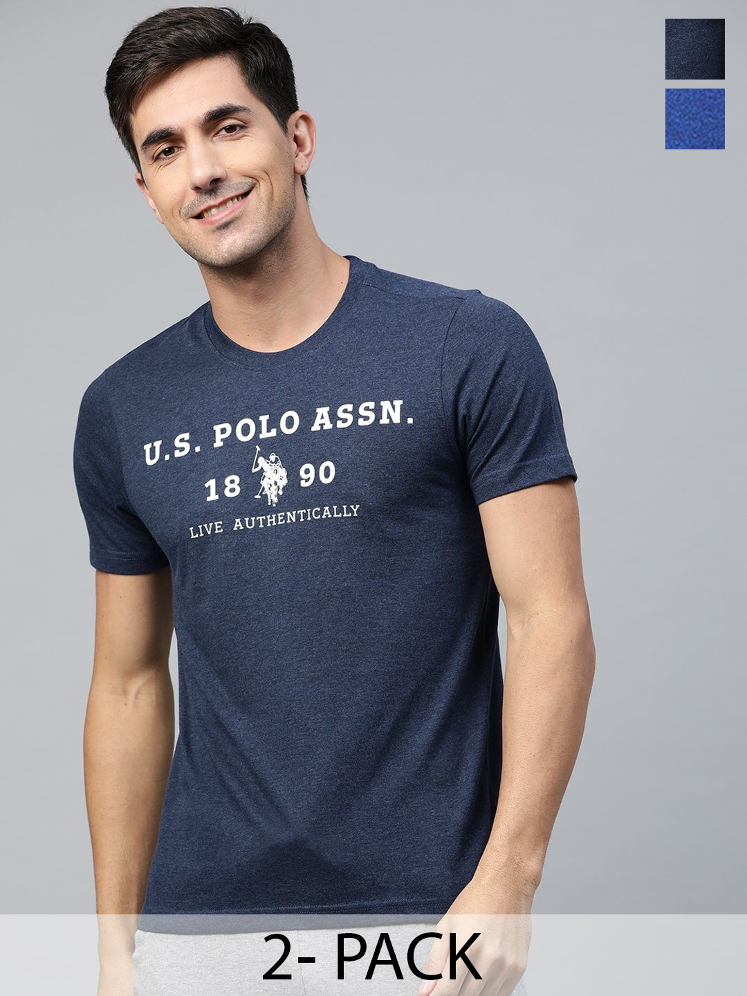 

U.S. Polo Assn. Pack Of 2 Printed Round Neck Lounge T-shirts, Navy blue