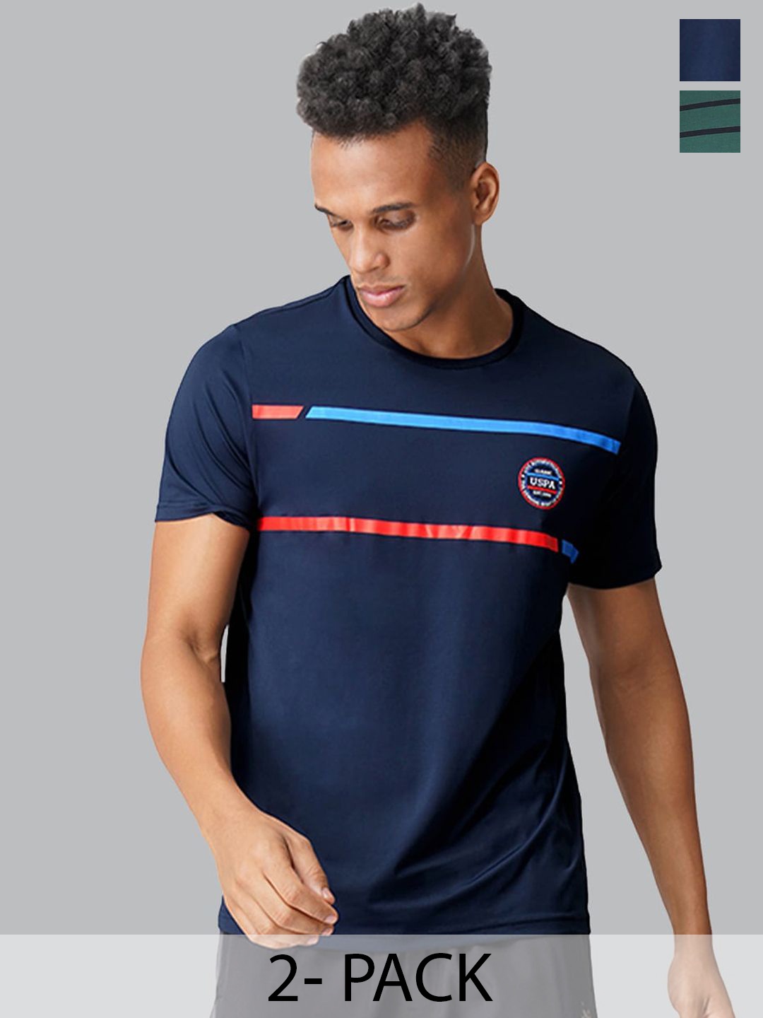 

U.S. Polo Assn. Pack Of 2 Striped Round Neck Lounge T-shirts, Navy blue