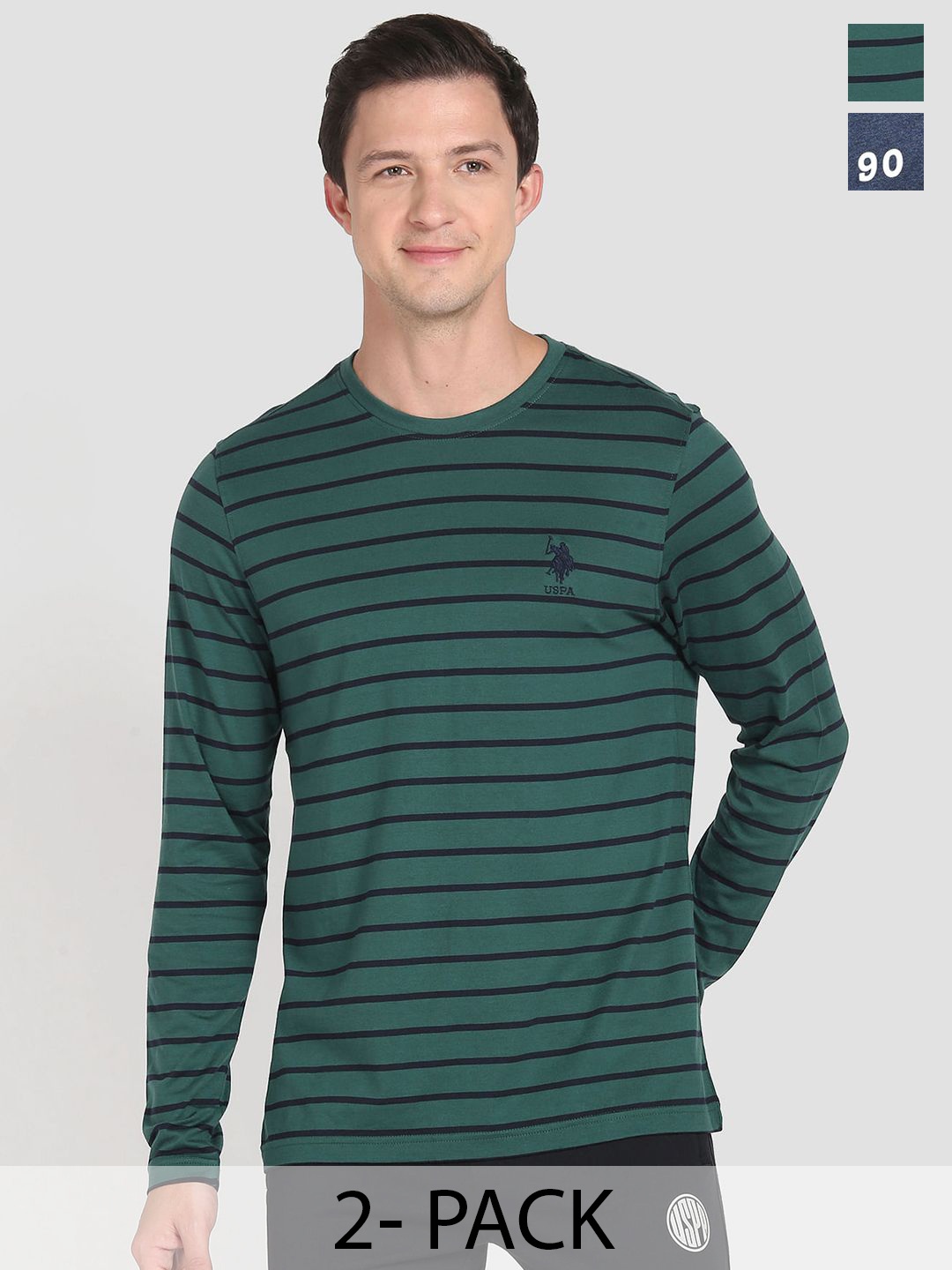 

U.S. Polo Assn. Pack Of 2 Round Neck Pure Cotton Lounge T-shirts, Green