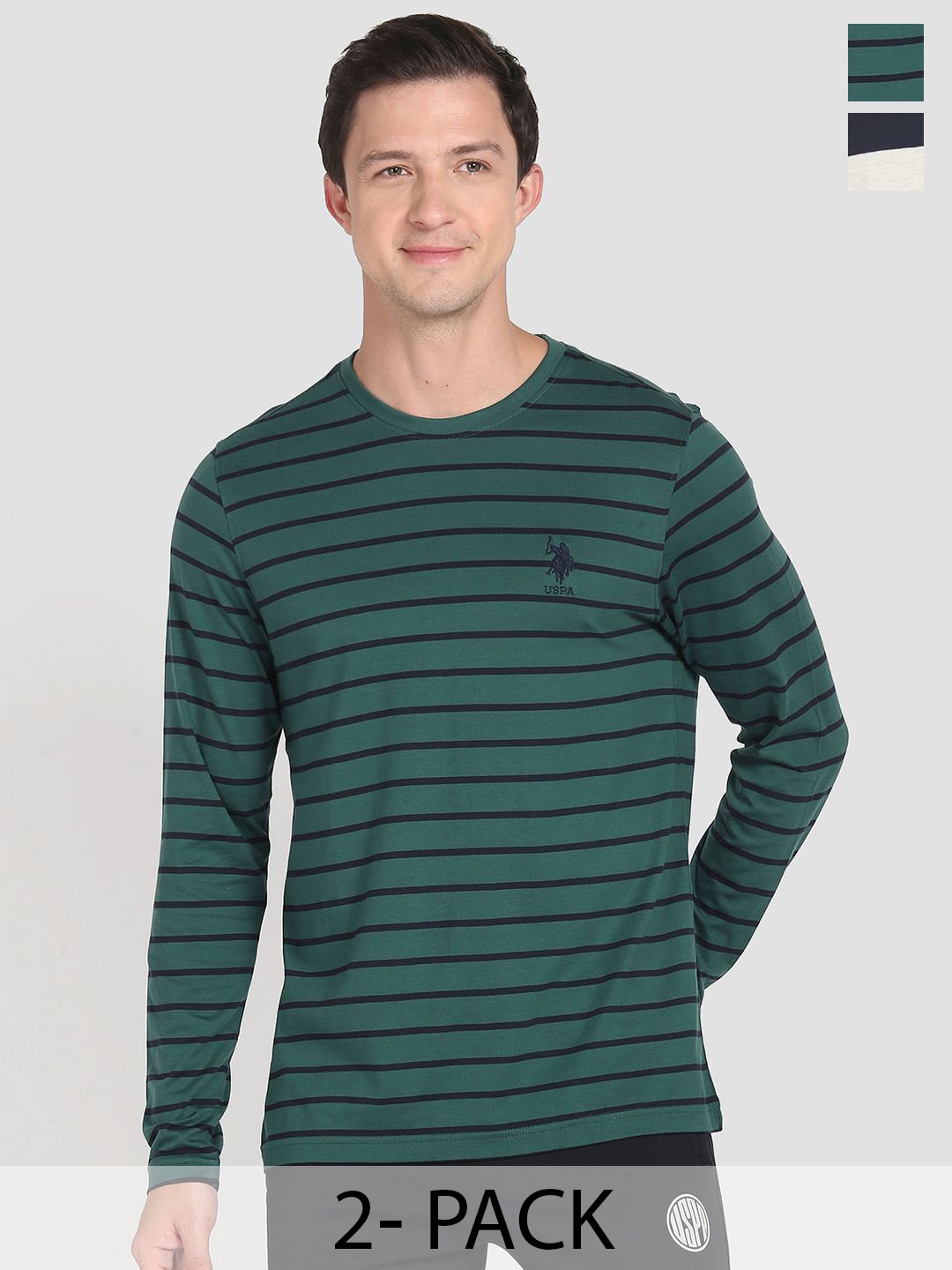 

U.S. Polo Assn. Pack Of 2 Striped Round Neck Lounge T-shirts, Green