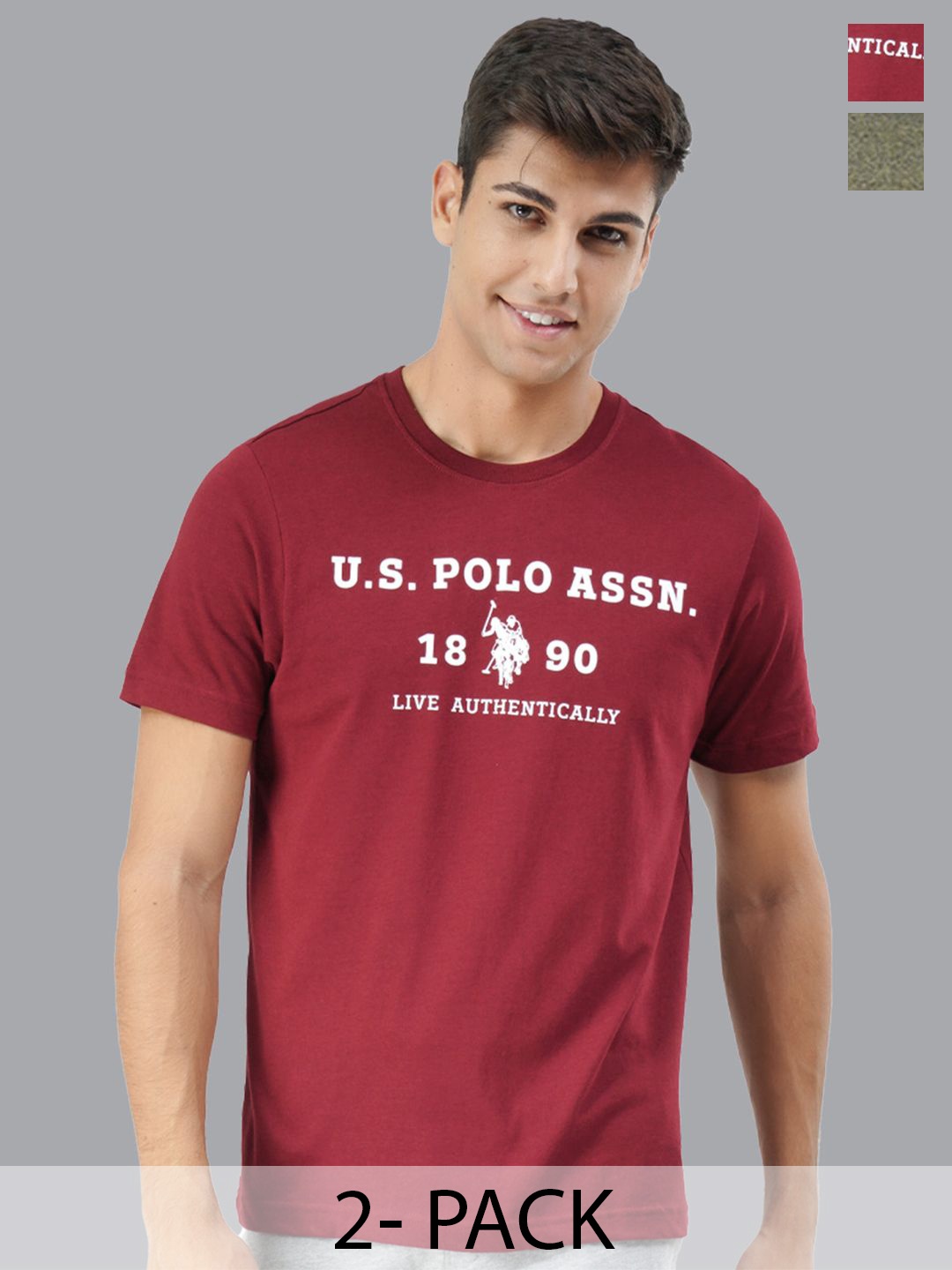 

U.S. Polo Assn. Pack Of 2 Round Neck Lounge T-shirts, Maroon