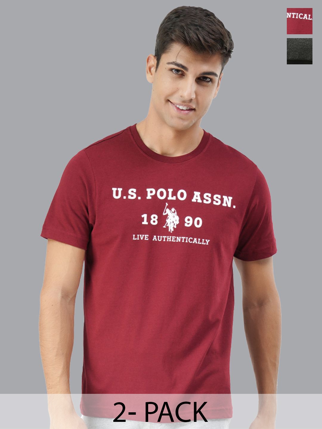 

U.S. Polo Assn. Pack Of 2 Printed Round Neck Lounge T-shirts, Maroon