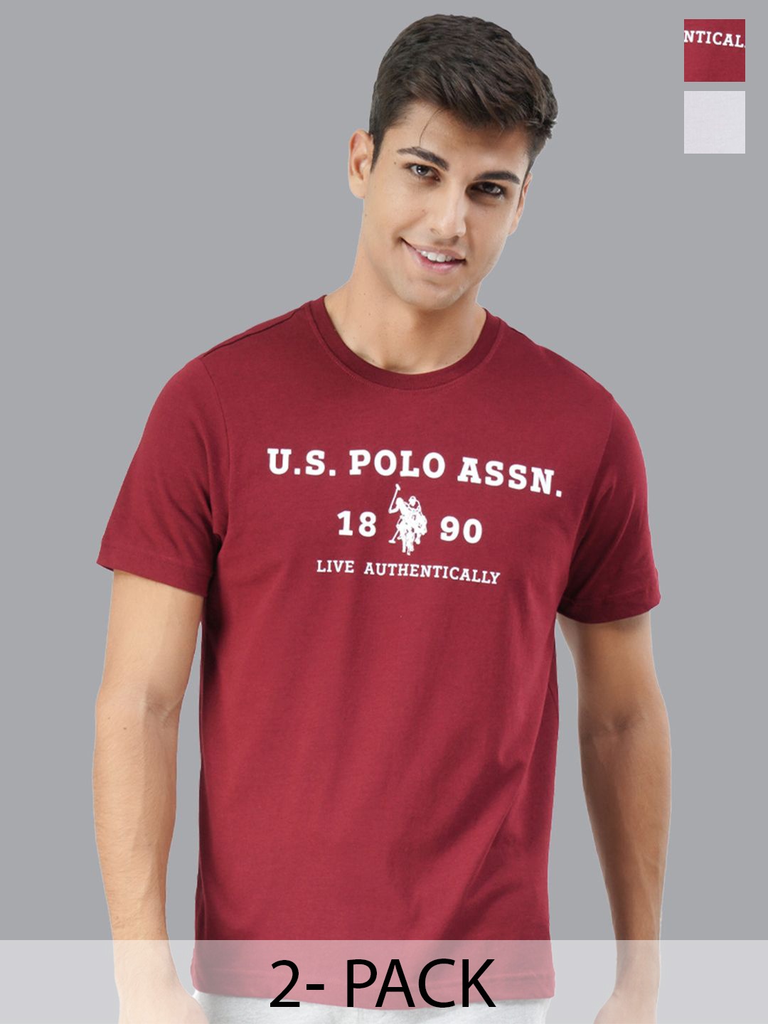 

U.S. Polo Assn. Pack Of 2 Printed Round Neck Lounge T-shirts, Maroon