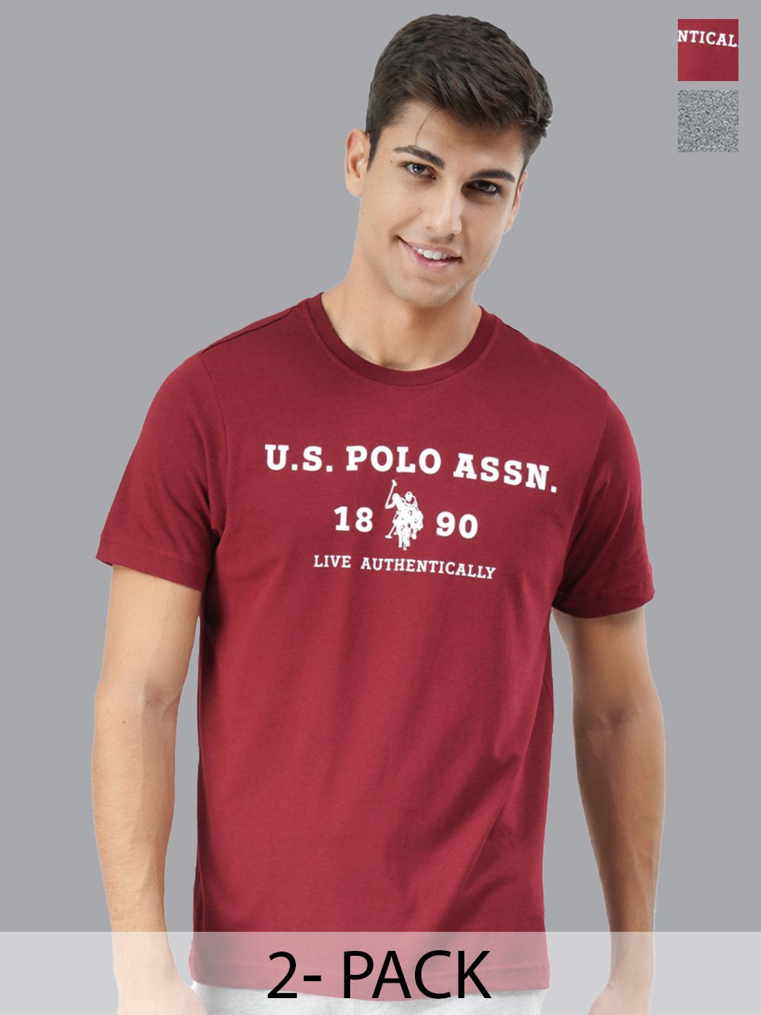 

U.S. Polo Assn. Pack Of 2 Printed Round Neck Lounge T-shirts, Maroon