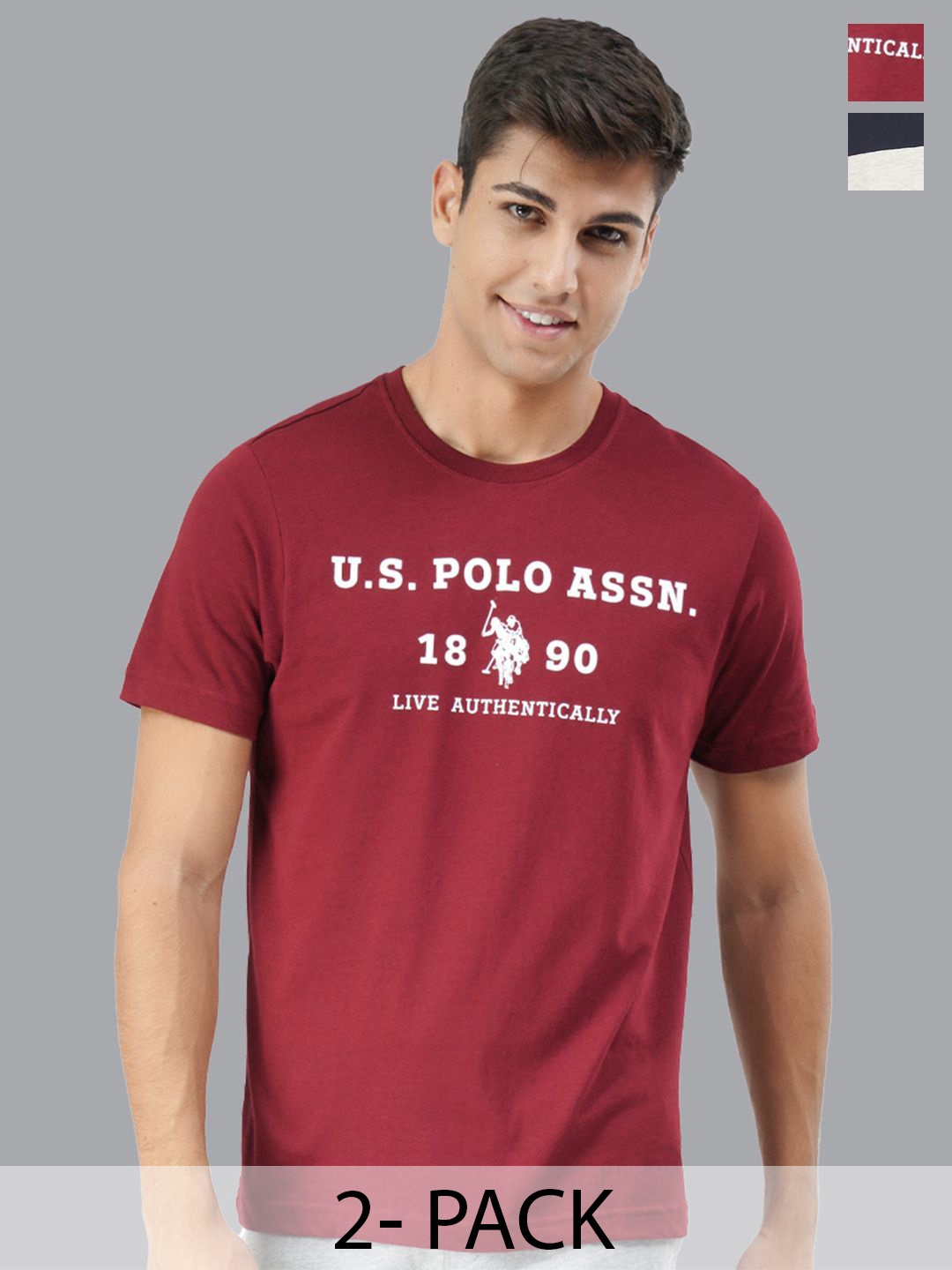 

U.S. Polo Assn. Pack Of 2 Printed Round Neck Lounge T-shirts, Maroon