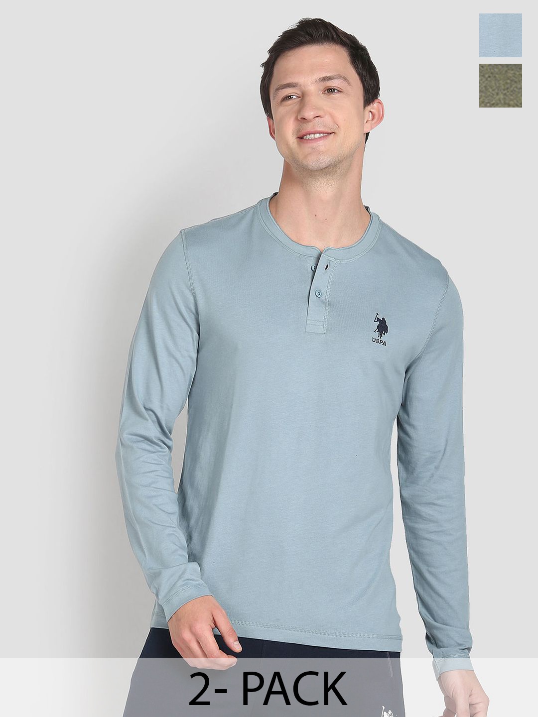 

U.S. Polo Assn. Pack Of 2 Henley Neck Pure Cotton Lounge T-shirts, Grey