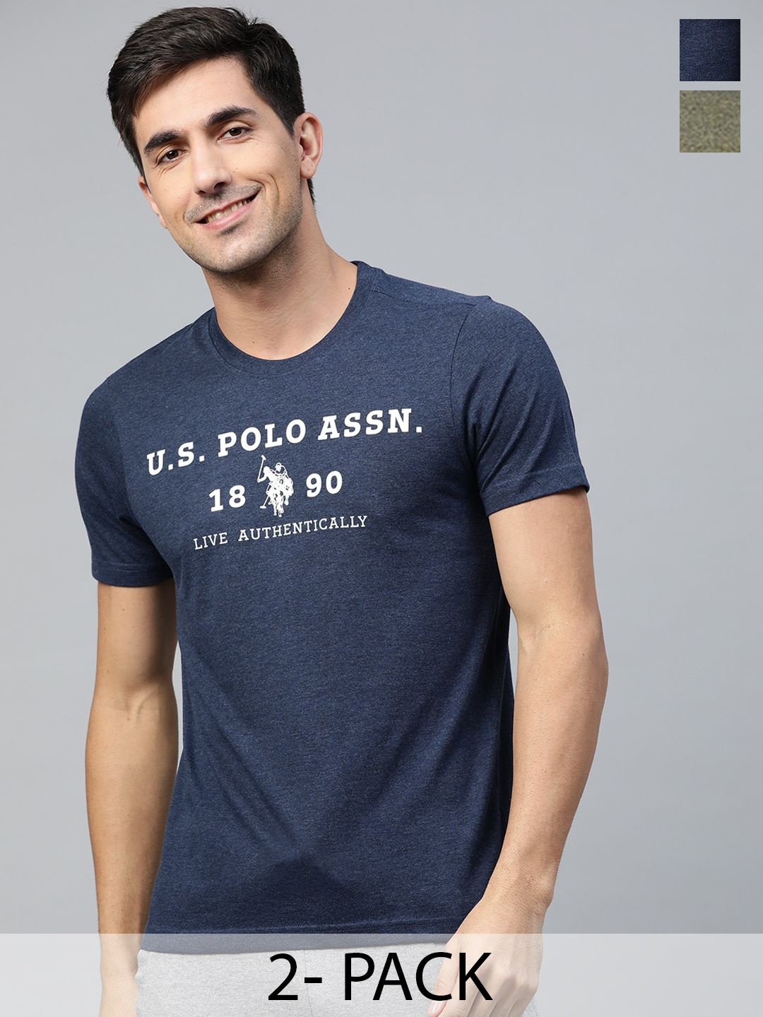 

U.S. Polo Assn. Pack Of 2 Printed Round Neck Lounge T-shirts, Navy blue