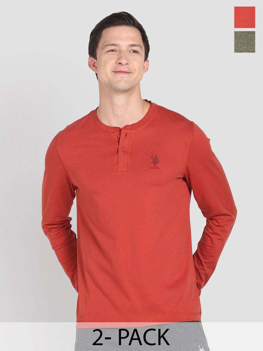 

U.S. Polo Assn. Pack Of 2 Henley Neck Pure Cotton Lounge T-shirts, Red