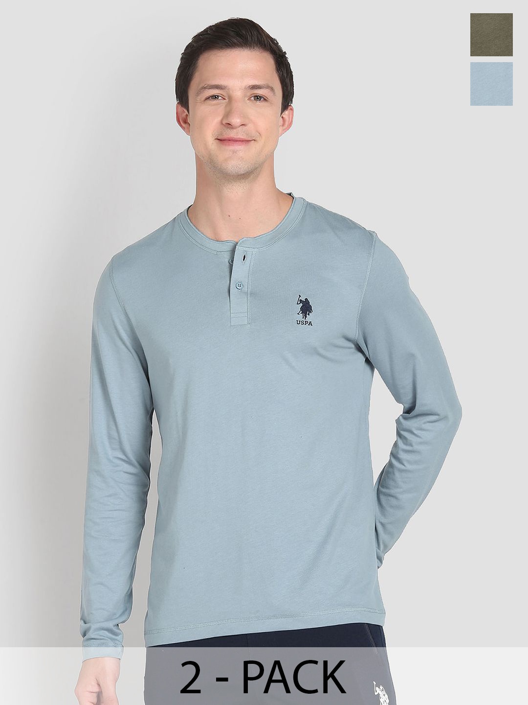 

U.S. Polo Assn. Pack Of 2 Henley Neck Pure Cotton Lounge Tshirts, Grey