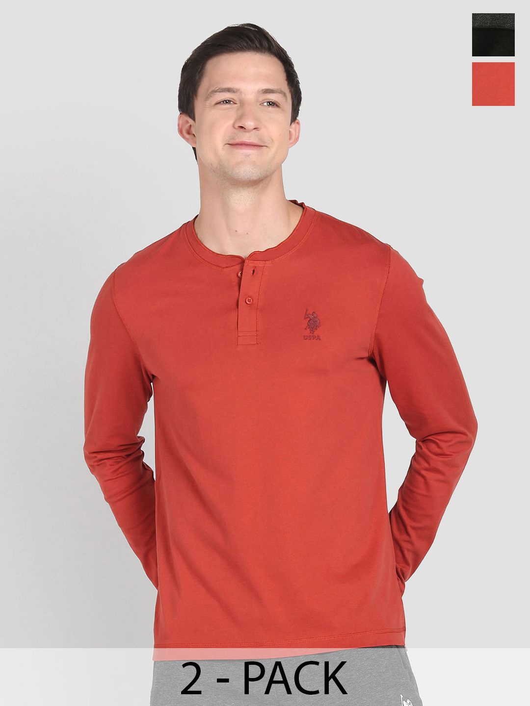 

U.S. Polo Assn. Pack Of 2 Pure Cotton Printed Lounge Tshirts, Red