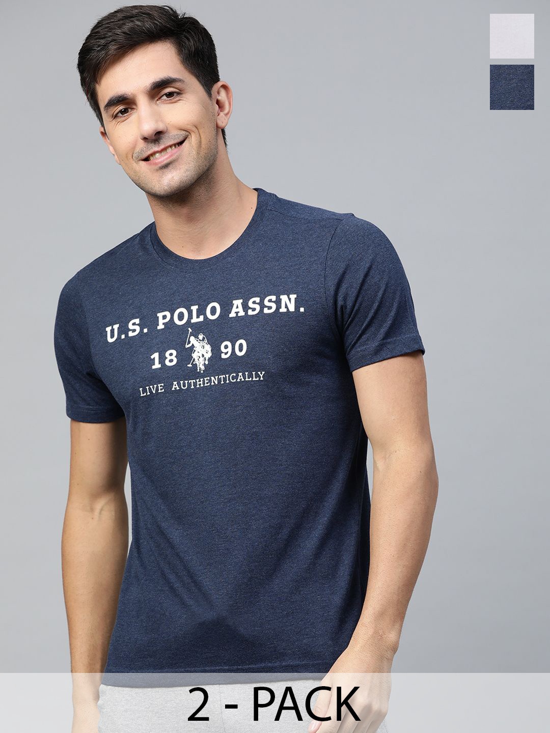

U.S. Polo Assn. Pack Of 2 Printed Comfort Fit Round Neck Lounge Tshirts, Navy blue