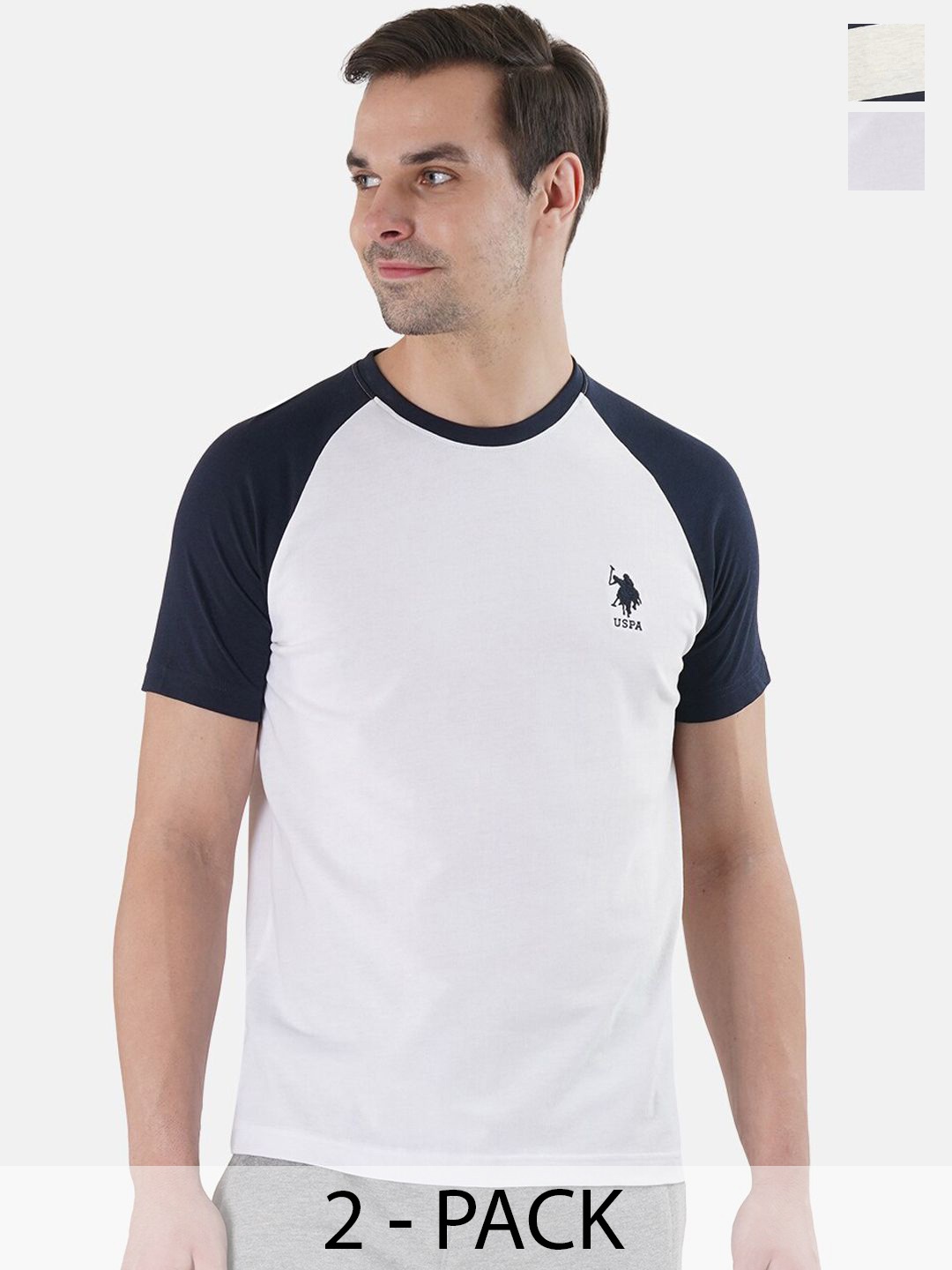 

U.S. Polo Assn. Pack Of 2 Striped Comfort Fit Round Neck Lounge Tshirts, White