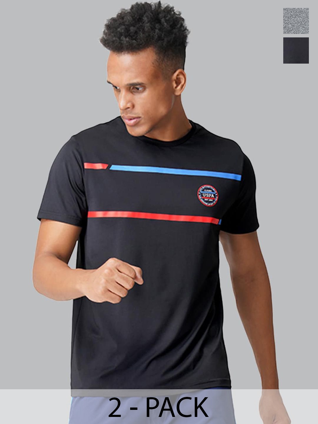 

U.S. Polo Assn. Pack Of 2 Printed Round Neck Lounge Tshirts, Black
