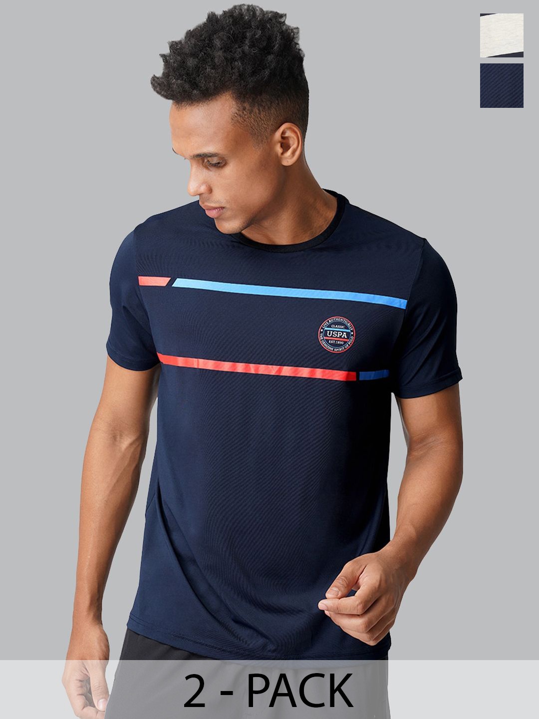 

U.S. Polo Assn. Round Neck Pack Of 2 Printed Lounge T-shirts, Navy blue