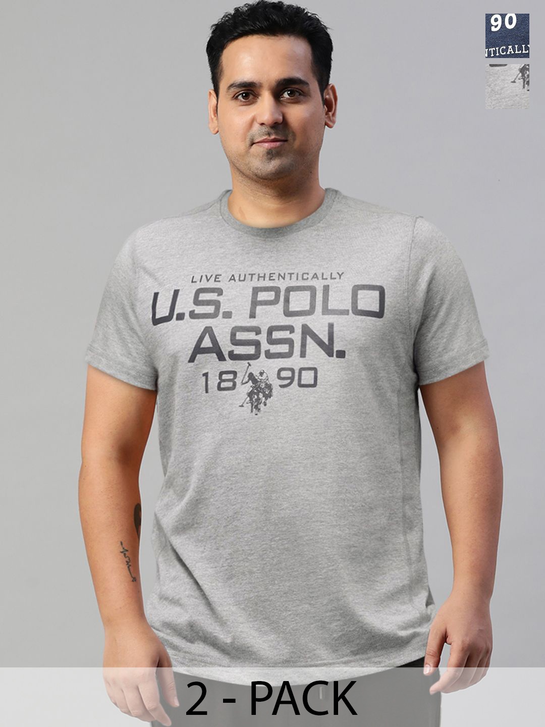 

U.S. Polo Assn. Pack Of 2 Printed Lounge Tshirts, Grey melange