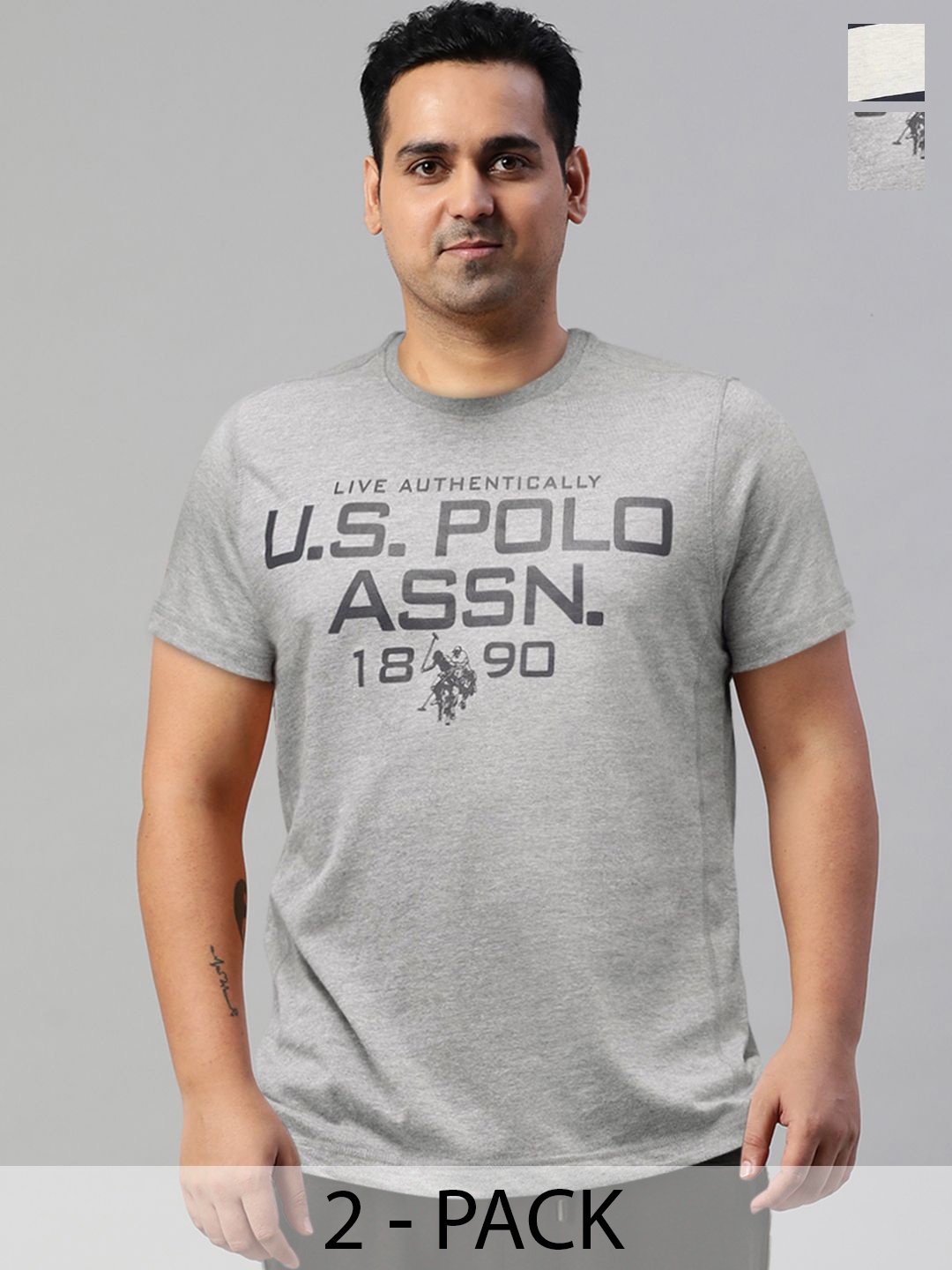 

U.S. Polo Assn. Pack Of 2 Printed Lounge Tshirts, Grey melange