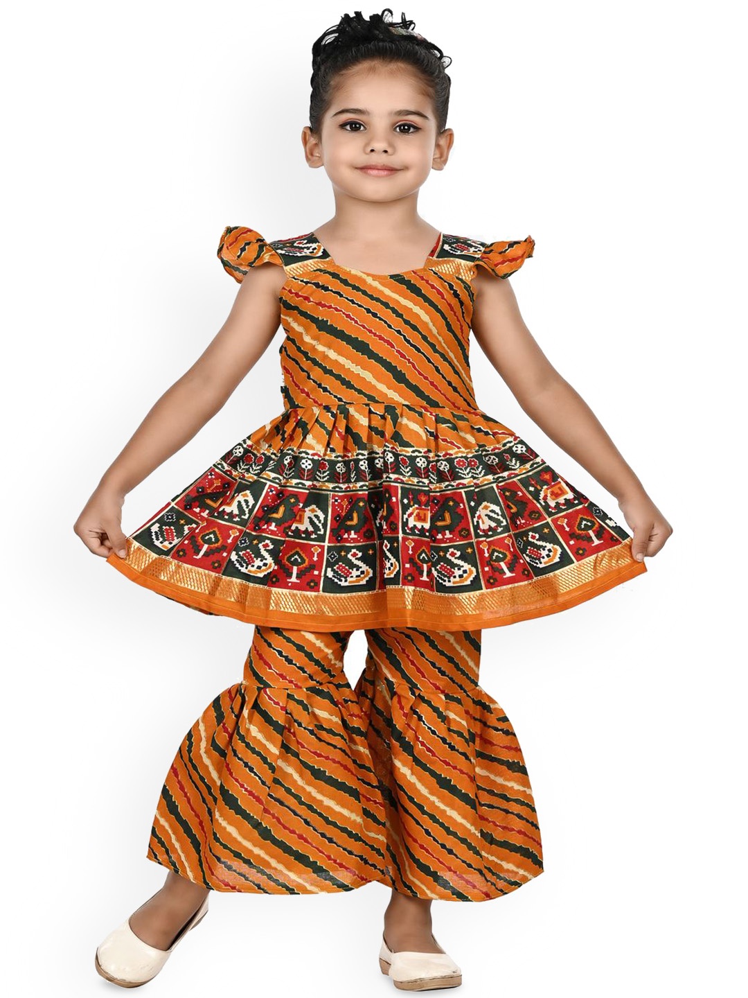 

BAESD Girls Ethnic Motifs Printed A-Line Kurta with Sharara, Yellow