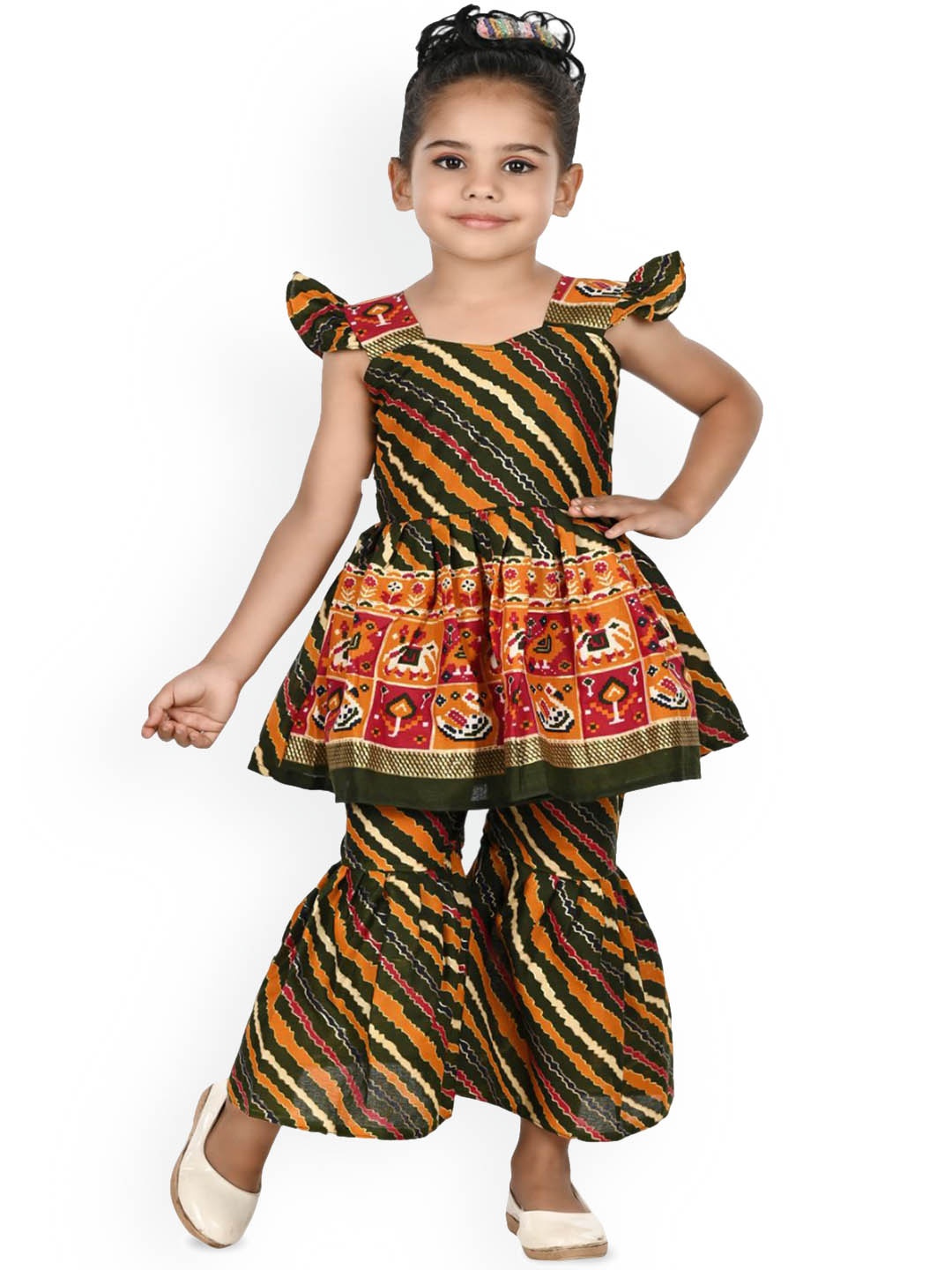

BAESD Girls Ethnic Motifs Printed A-Line Kurta with Sharara, Green