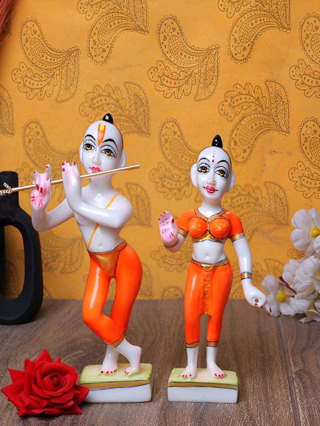 

krishnagallery1 White & Orange 2 Pieces Religious Figurine Showpiece