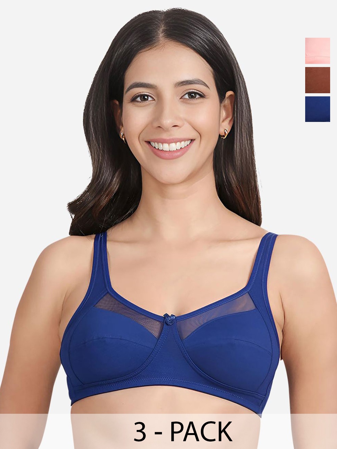 

Susie Pack Of 3 Full Coverage Non Padded Everyday Bra-All Day Comfort, Blue