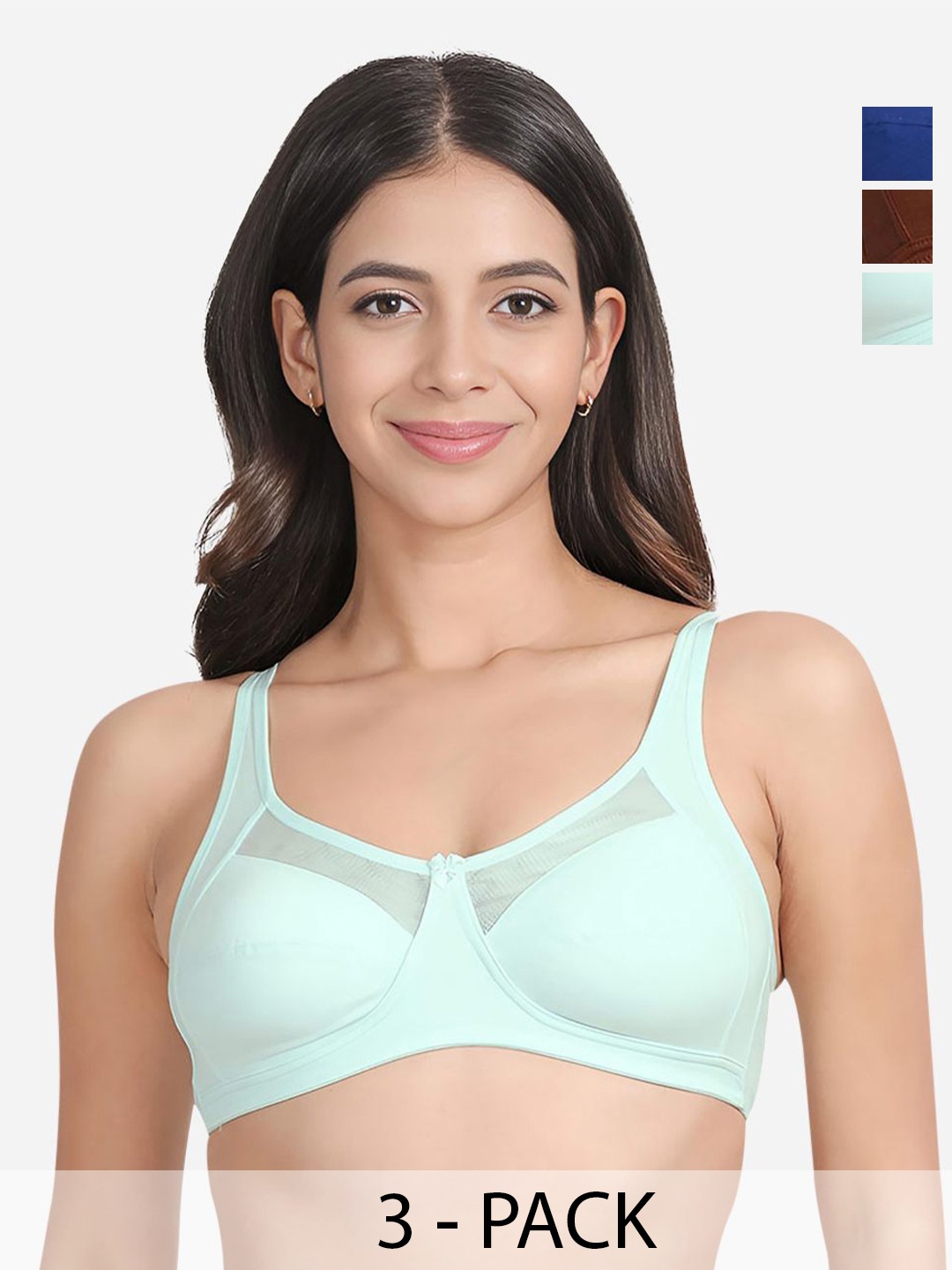 

Susie Pack Of 3 Full Coverage Cotton Non Padded Everyday Bra-All Day Comfort, Blue