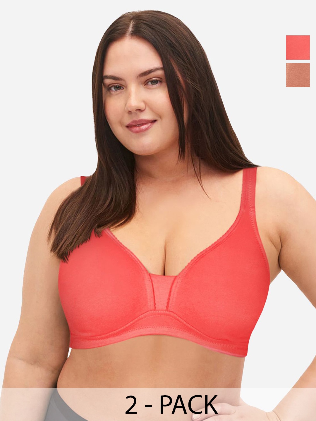 

Susie Pack Of 2 Medium Coverage Cotton Non Padded Plunge Bra-All Day Comfort, Pink