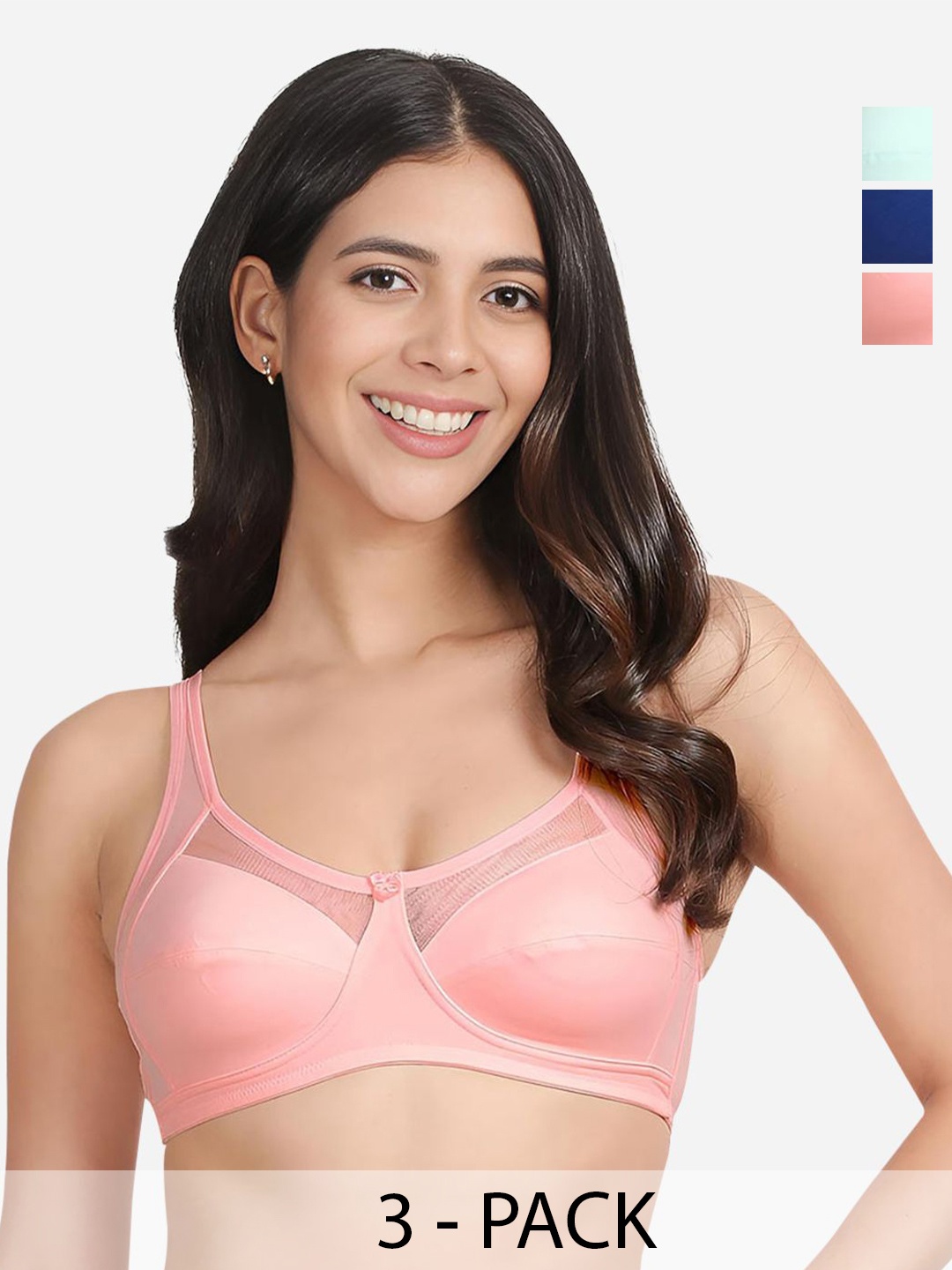 

Susie Pack Of 3 Full Coverage Cotton Non Padded Everyday Bra-All Day Comfort, Pink