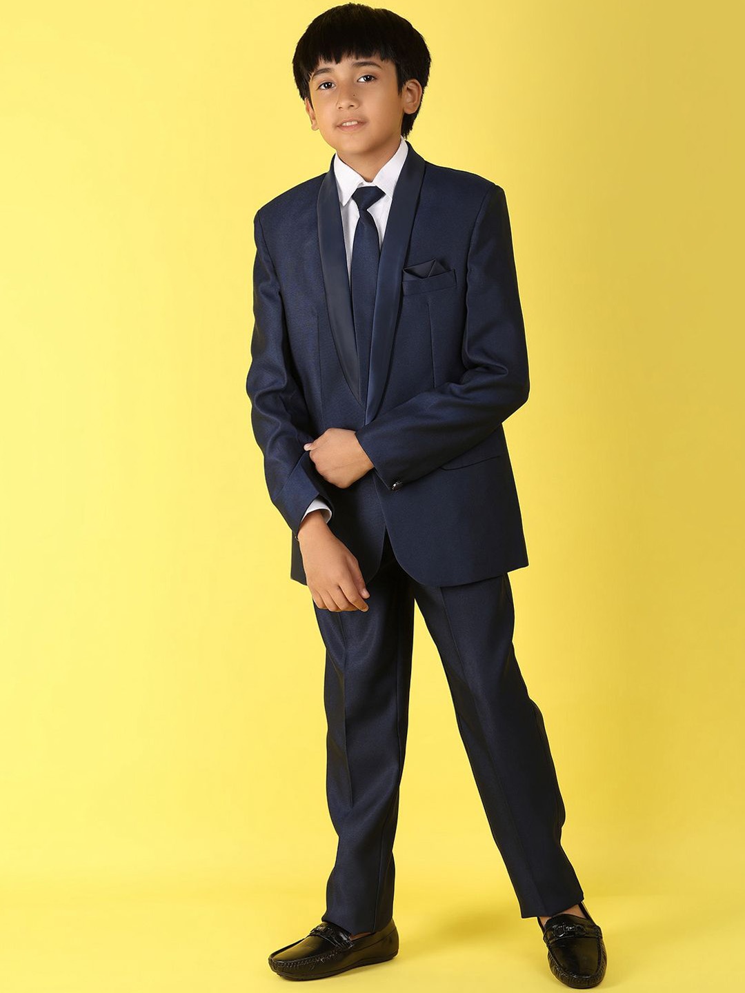 

V-Mart Boys Cotton Three-Piece Solid Party Suit, Navy blue