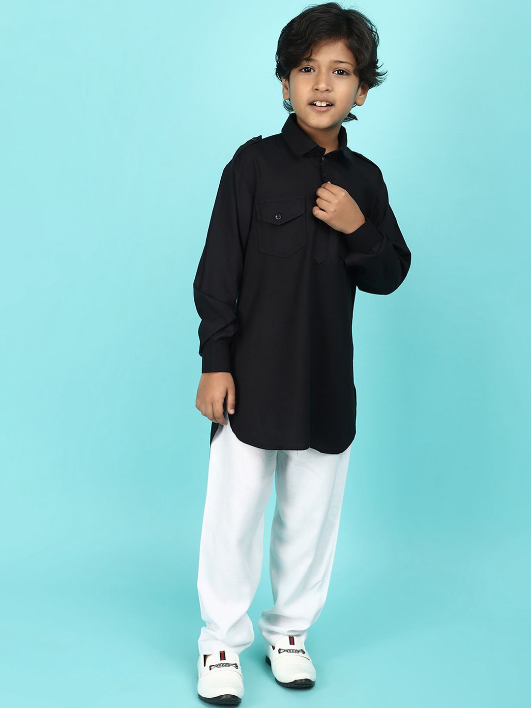 

V-Mart Boys Shirt Collar Pathani Kurta with Pyjamas, Black